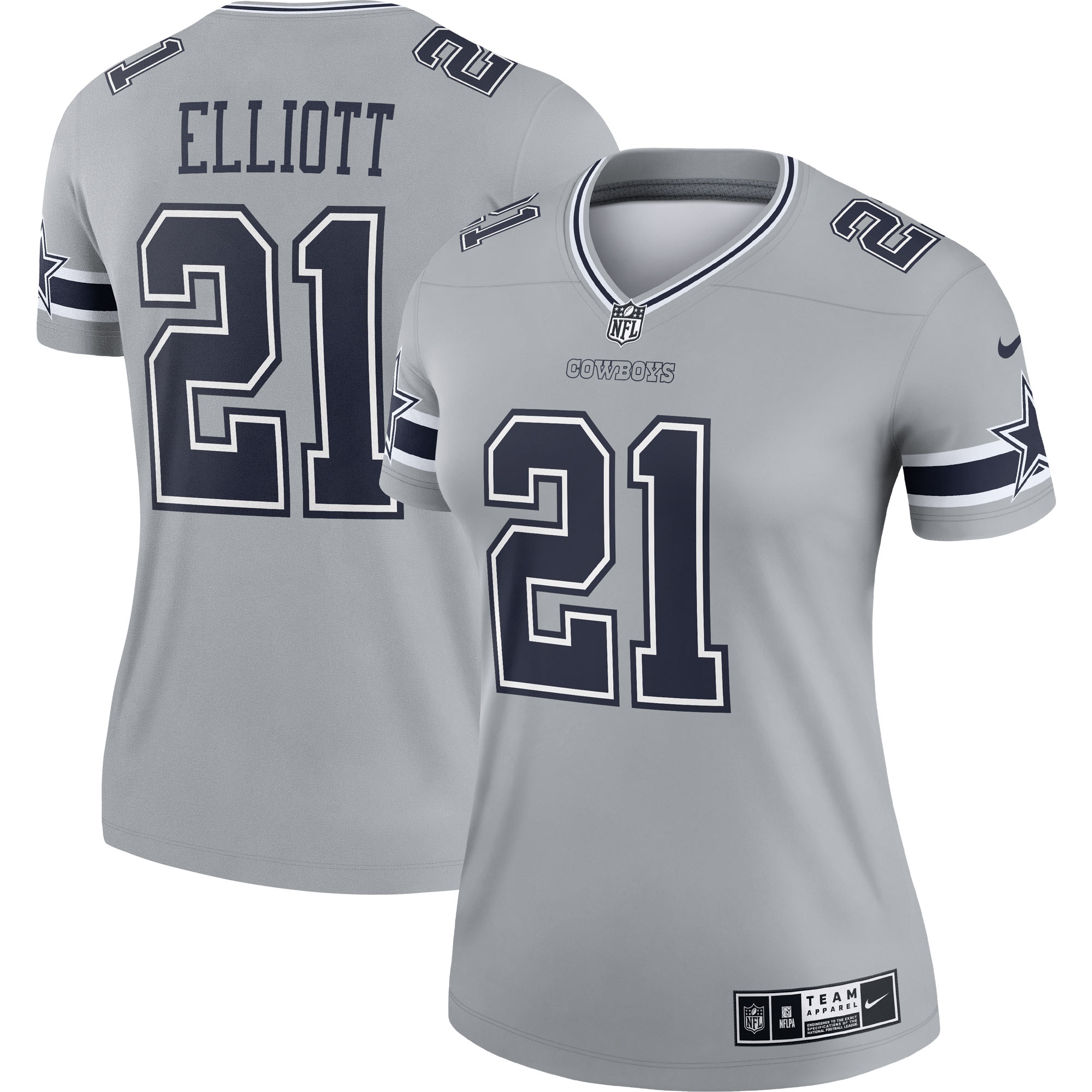 Women's Dallas Cowboys Ezekiel Elliott Gray Inverted Legend Player Performance Top JS6393 Saliibo