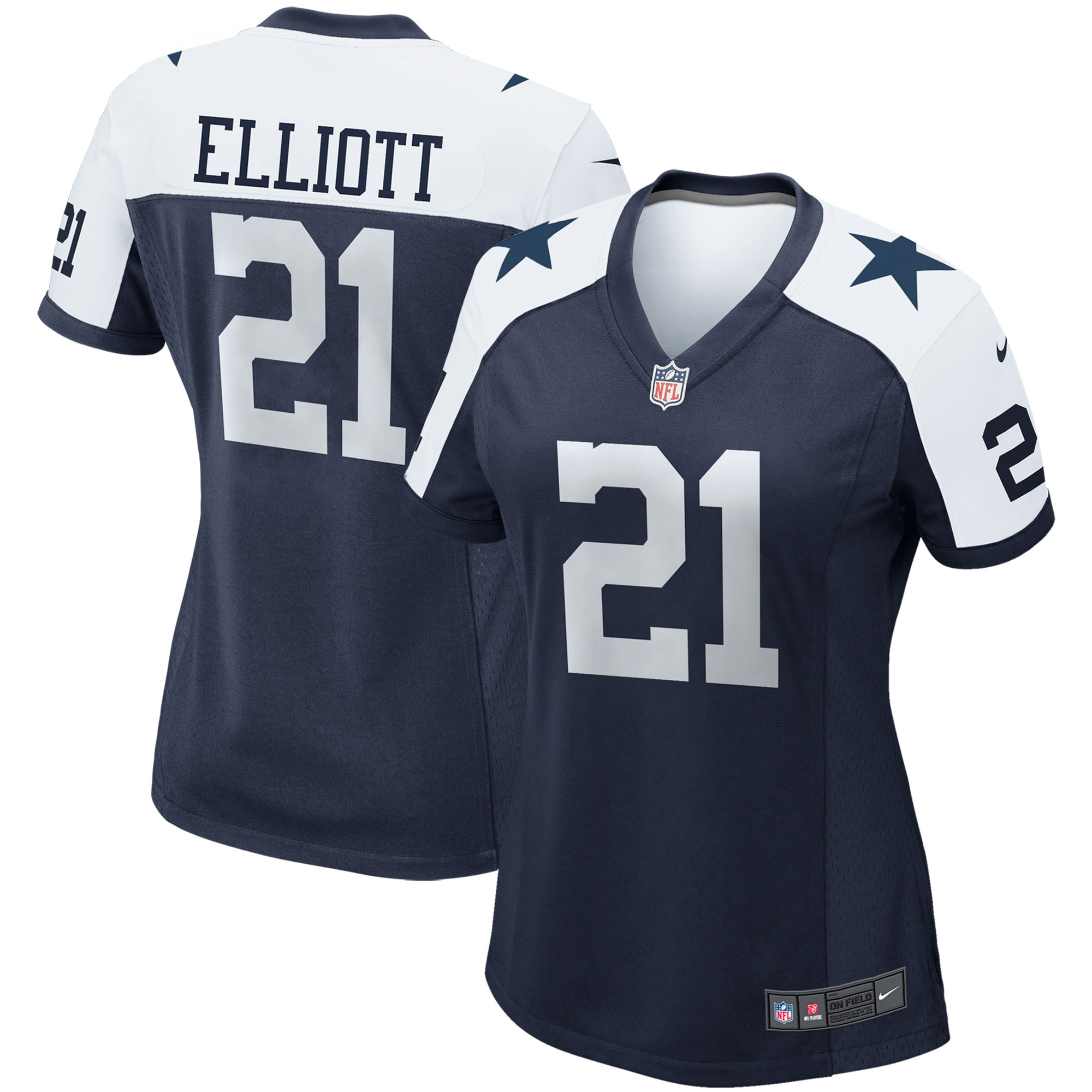 Women's Dallas Cowboys Ezekiel Elliott Navy Alternate Game Team Jersey JS9826 Saliibo