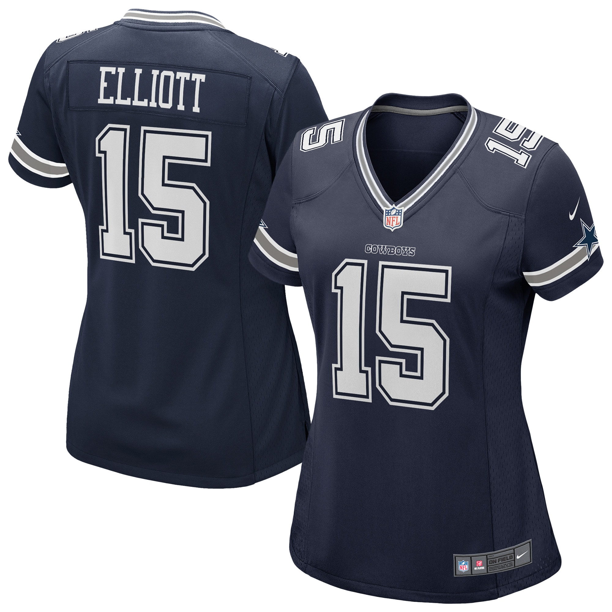 Women's Dallas Cowboys Ezekiel Elliott Navy Game Jersey JS9042 Saliibo