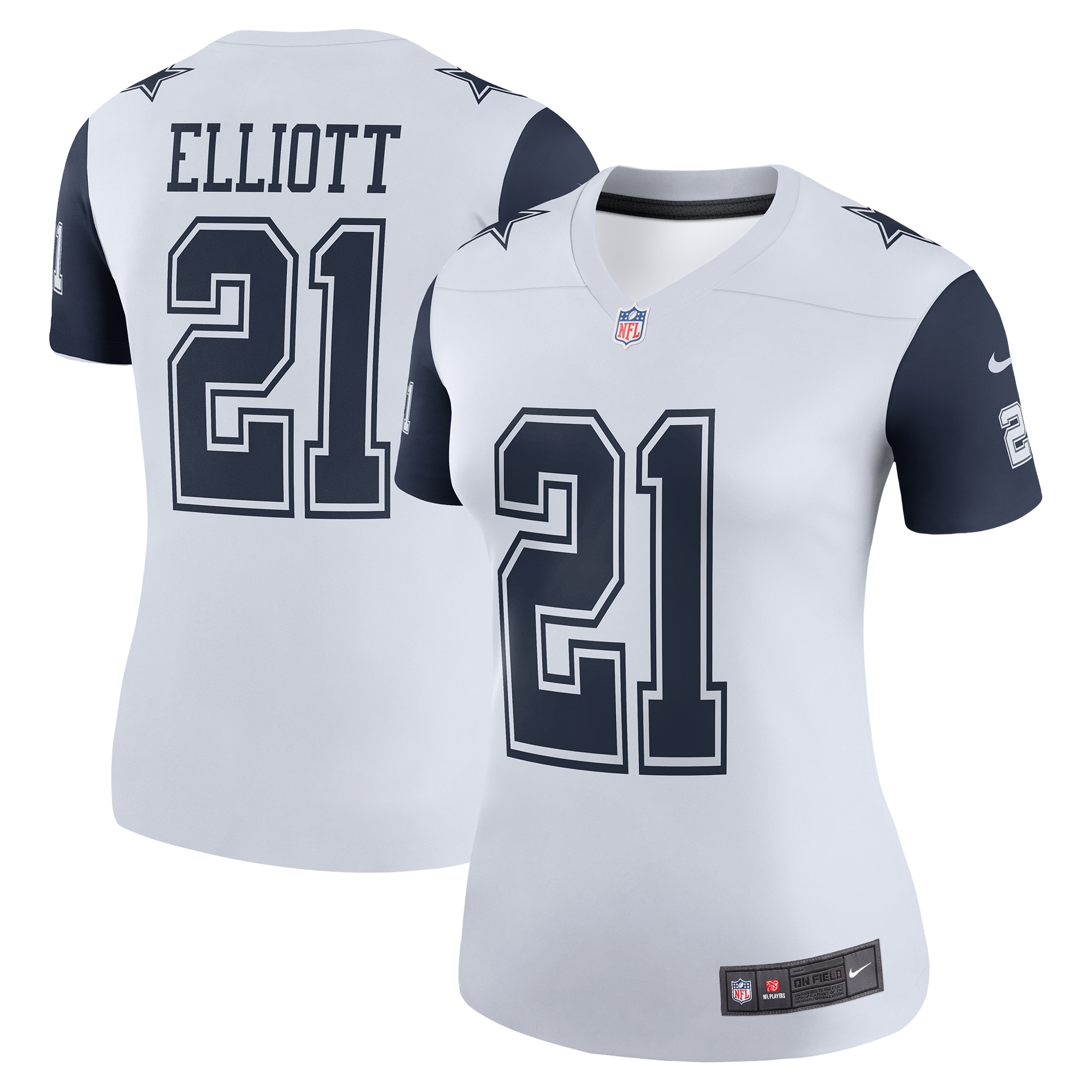 Women's Dallas Cowboys Ezekiel Elliott White Color Rush Legend Player Player Performance Top JS8736 Saliibo