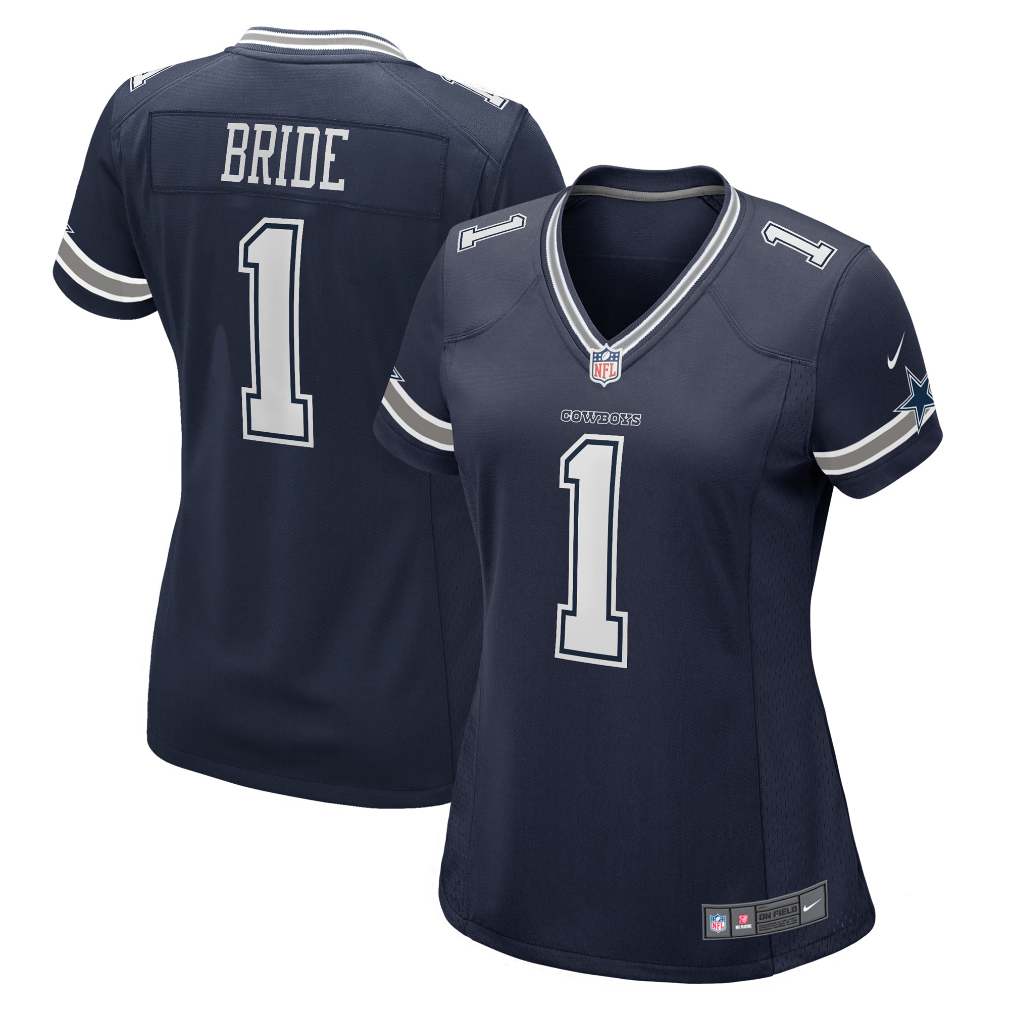 Women's Dallas Cowboys Number 1 Bride Navy Game Jersey JS3520 Saliibo