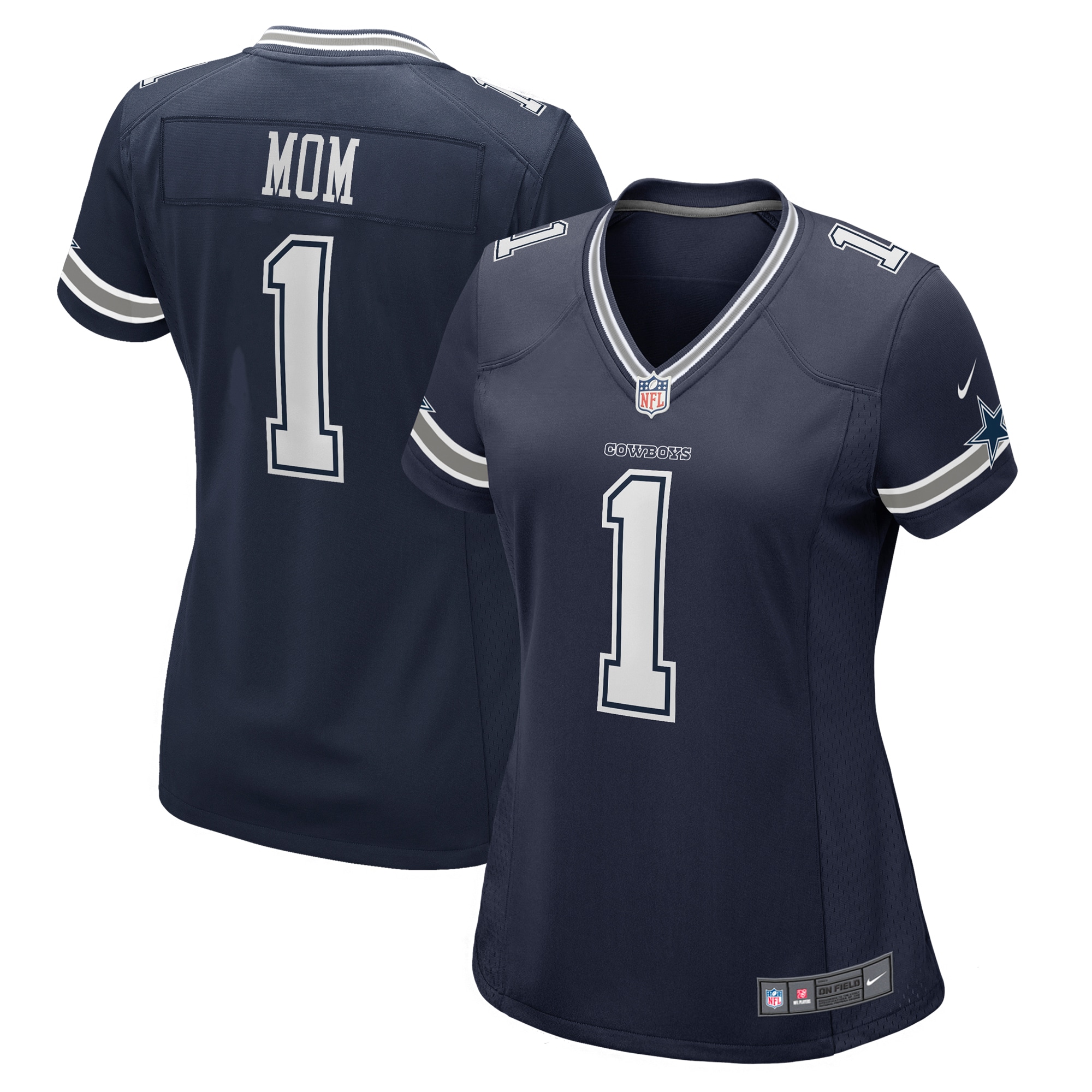 Women's Dallas Cowboys Number 1 Mom Navy Game Jersey JS3113 Saliibo