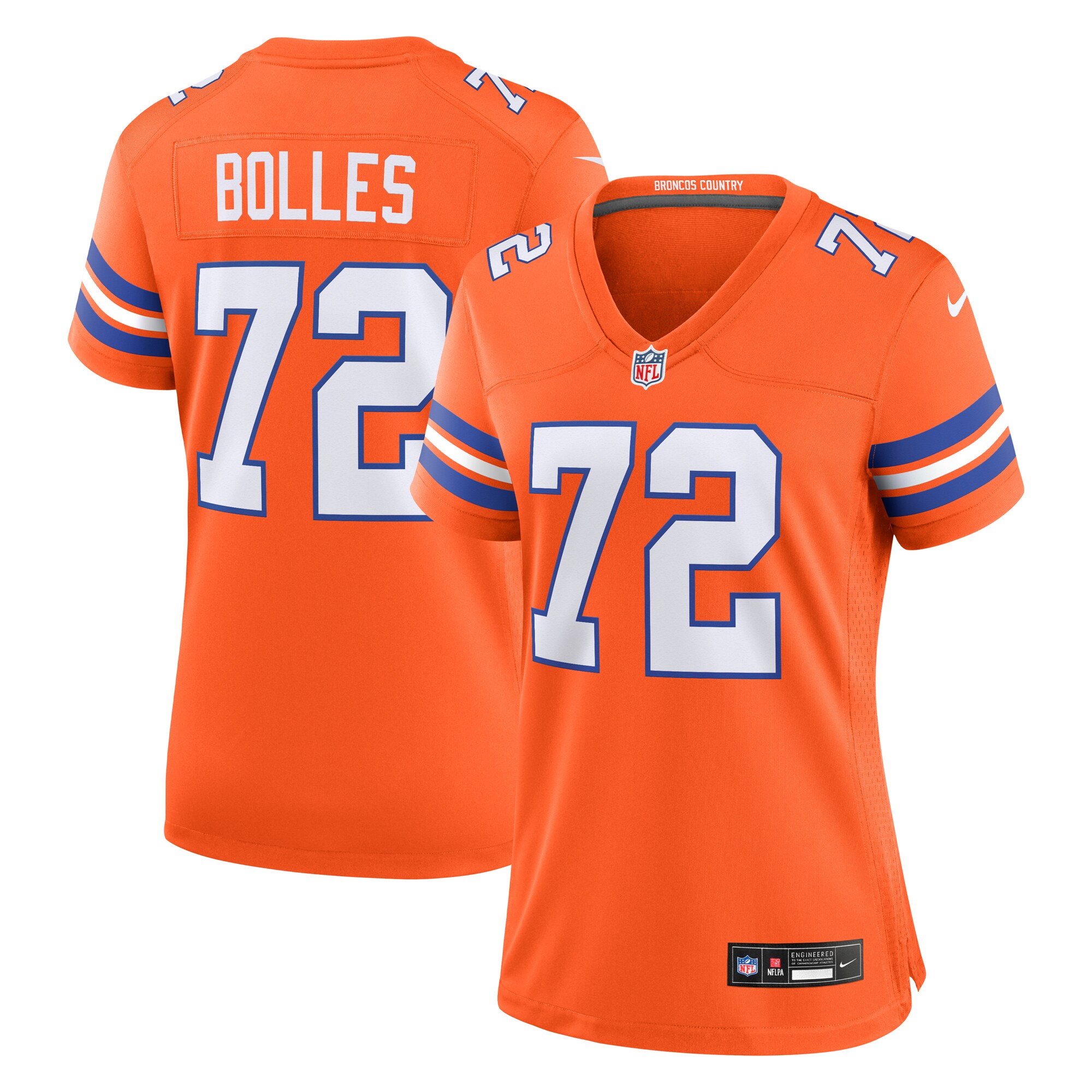 Women's Denver Broncos Garrett Bolles Orange Mile High Collection 1977 Throwback Player Game Jersey JS1491 Saliibo