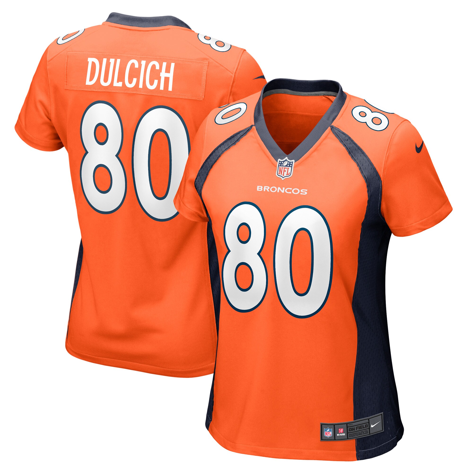 Women's Denver Broncos Greg Dulcich Orange Game Player Jersey JS7167 Saliibo