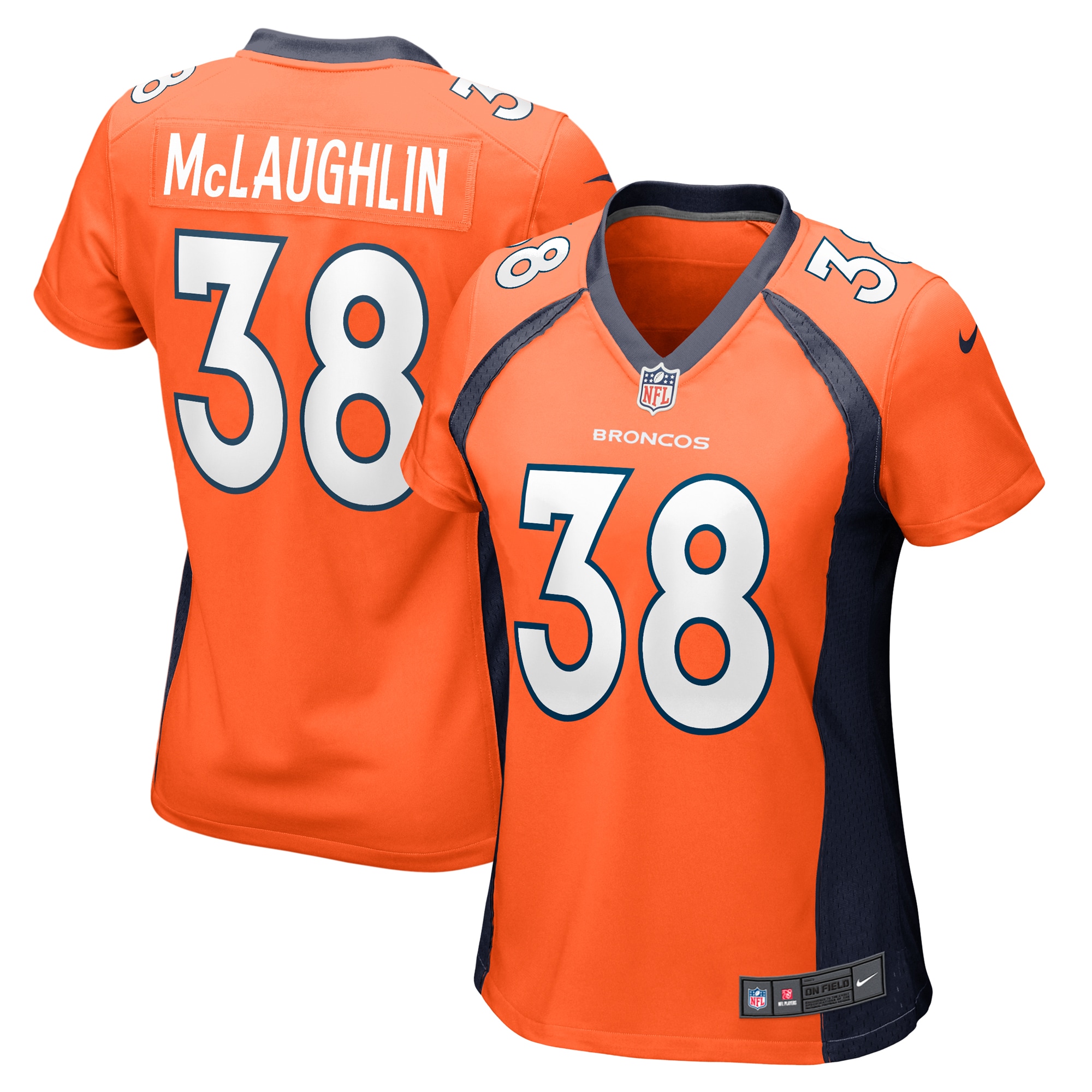 Women's Denver Broncos Jaleel McLaughlin Orange Game Jersey JS3372 Saliibo