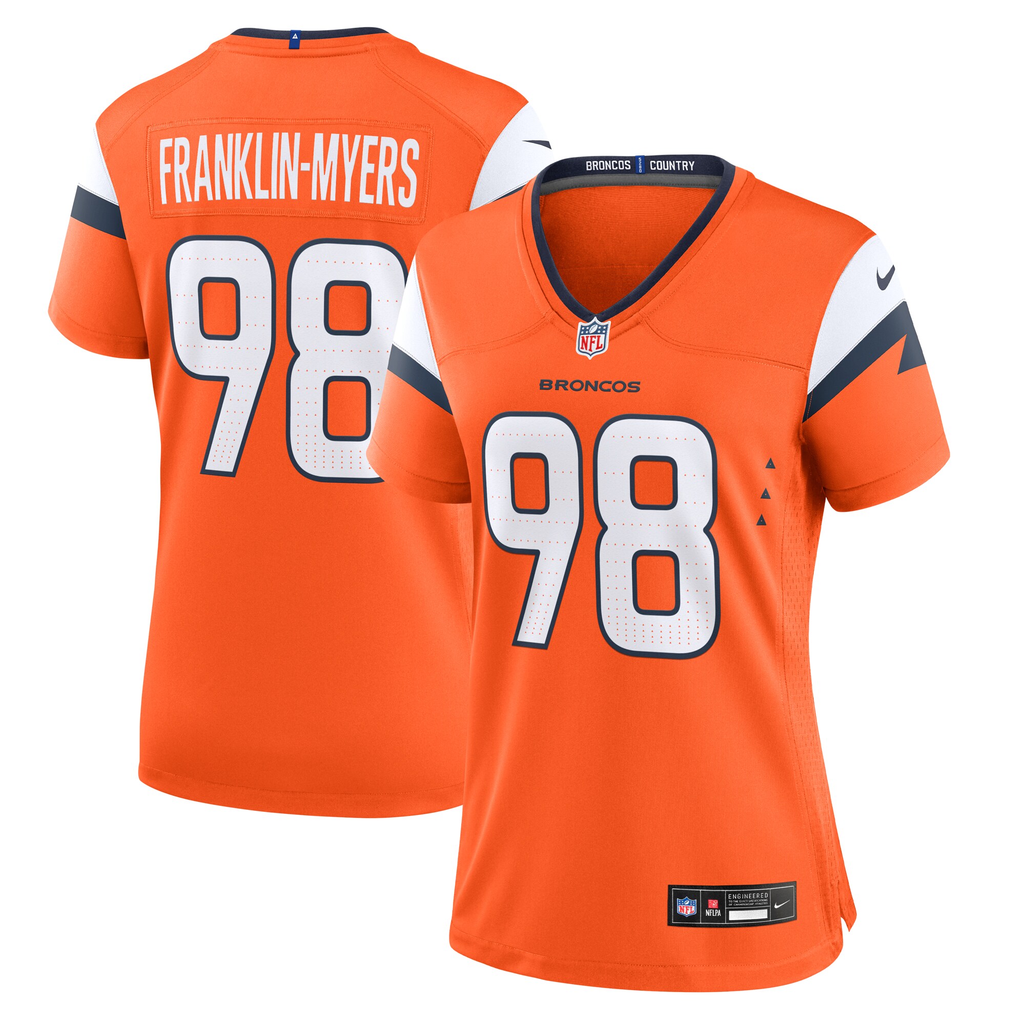 Women's Denver Broncos John Franklin-Myers Orange Team Game Jersey JS5716 Saliibo