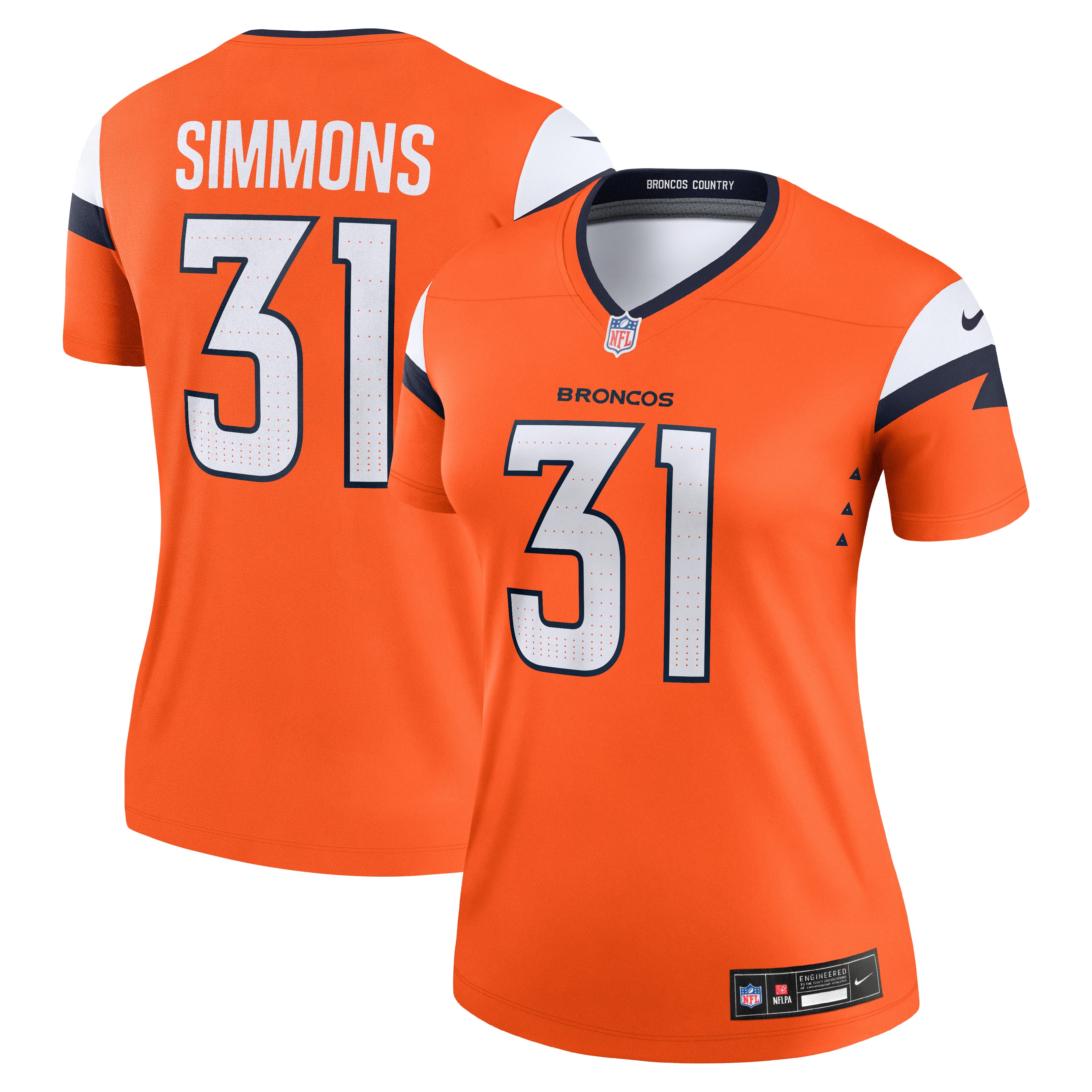 Women's Denver Broncos Justin Simmons Orange Team Legend Player Performance Top JS8897 Saliibo