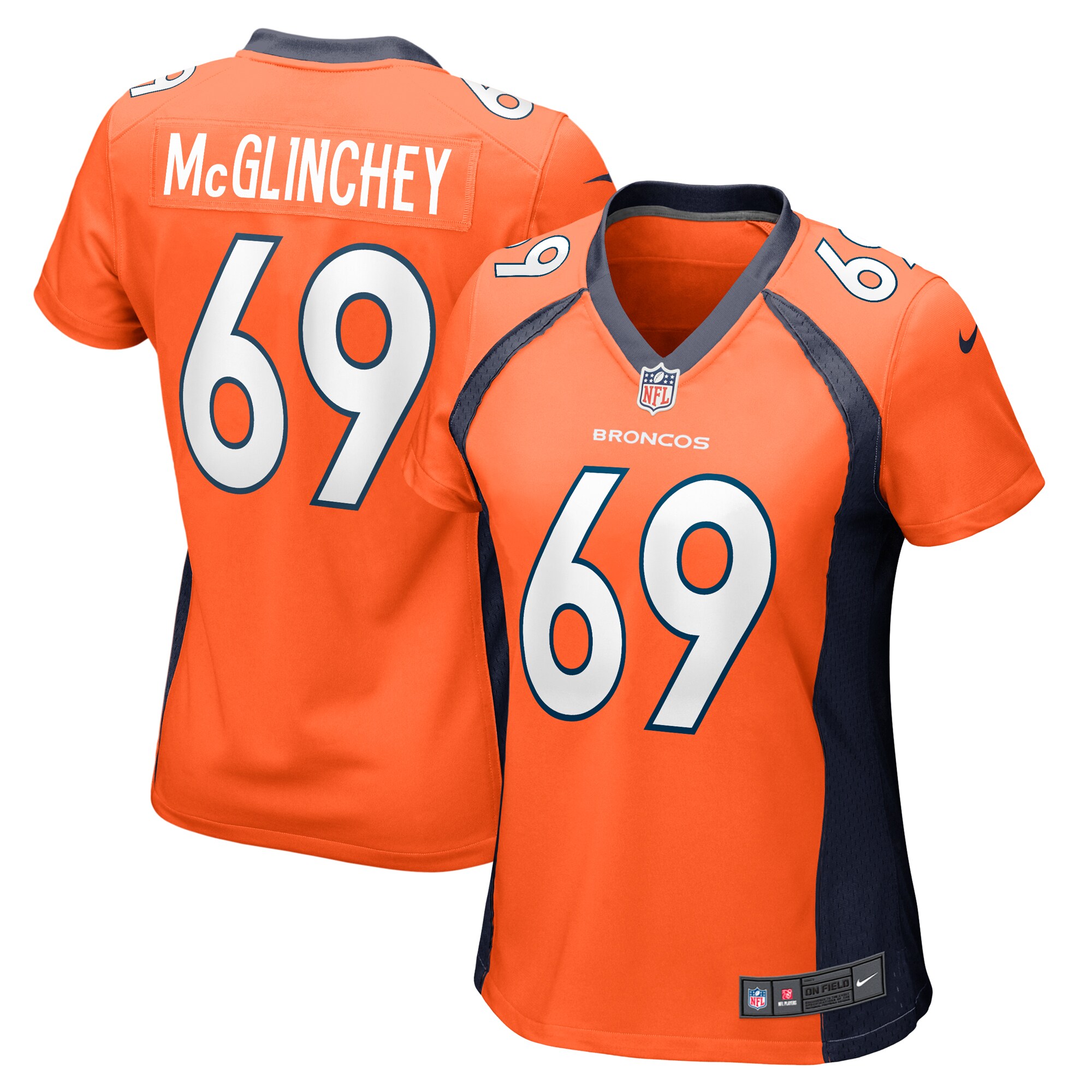 Women's Denver Broncos Mike McGlinchey Orange Game Player Jersey JS3341 Saliibo