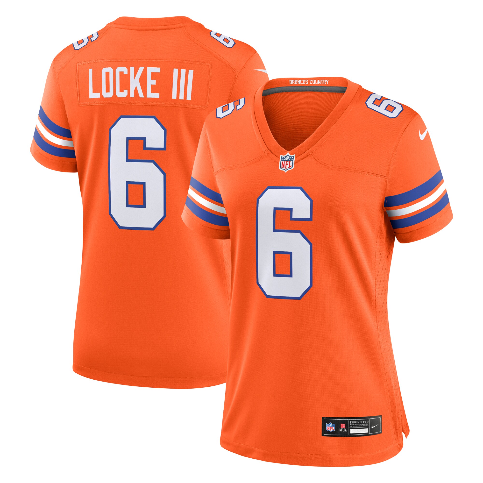 Women's Denver Broncos P.J. Locke III Orange Mile High Collection 1977 Throwback Player Game Jersey JS8098 Saliibo