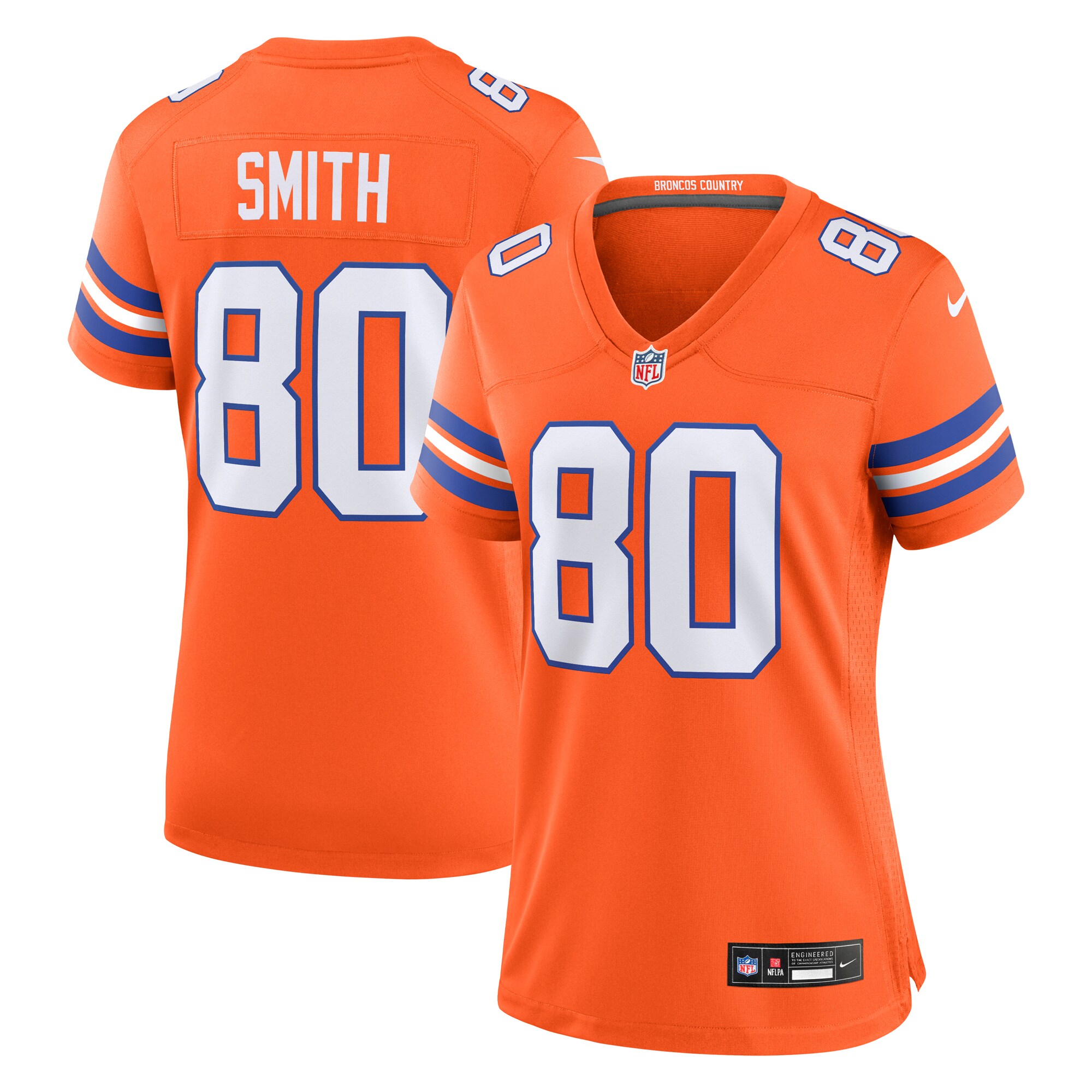 Women's Denver Broncos Rod Smith Orange Mile High Collection 1977 Throwback Retired Player Game Jersey JS2822 Saliibo