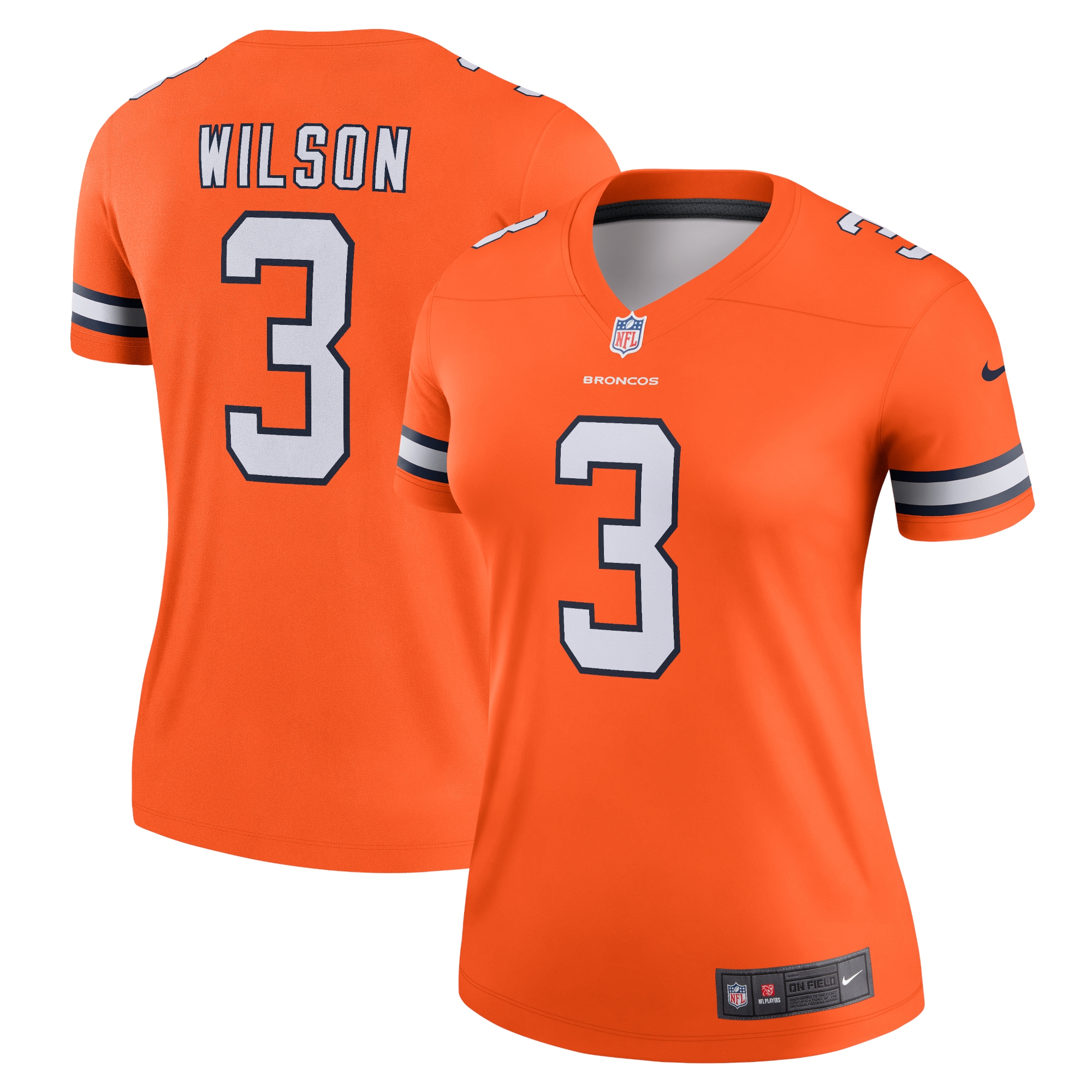 Women's Denver Broncos Russell Wilson Orange Alternate Legend Player Performance Top JS6453 Saliibo