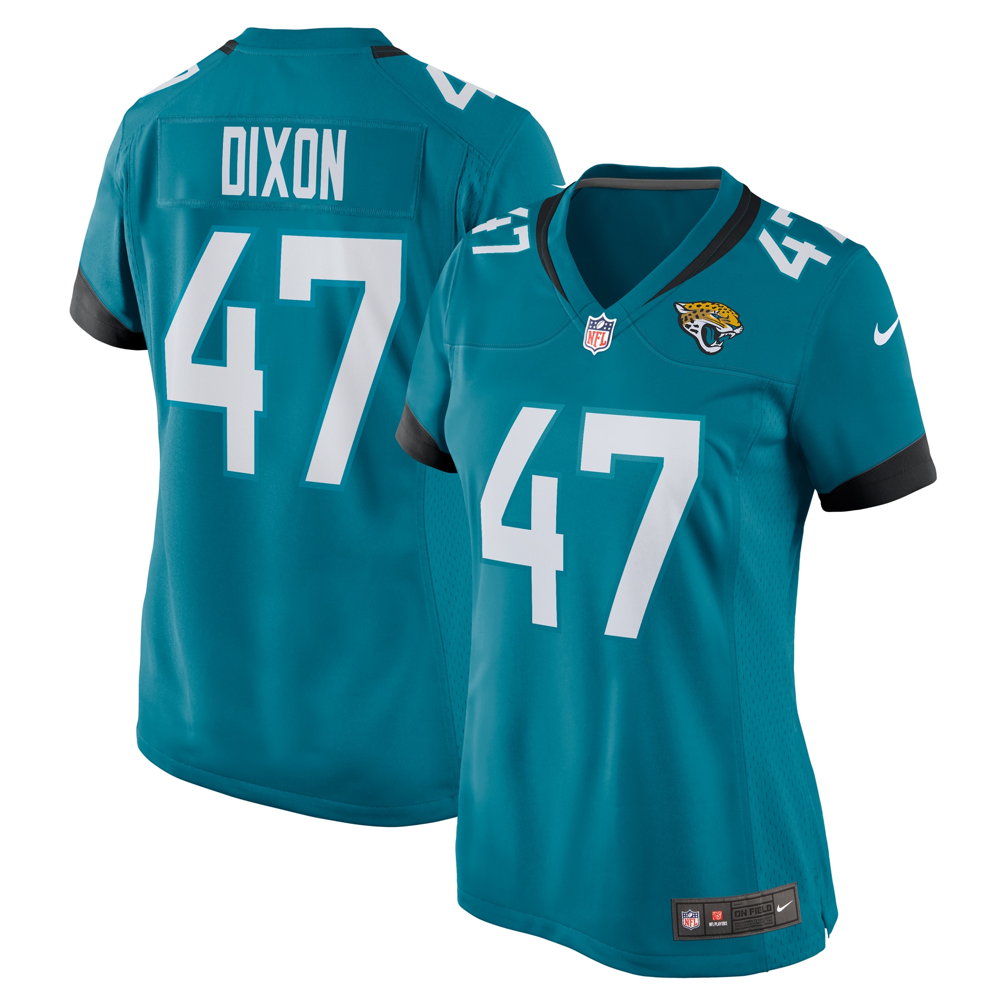Women's De'Shaan Dixon Jacksonville Jaguars Teal Game Player Jersey JS4998 Saliibo