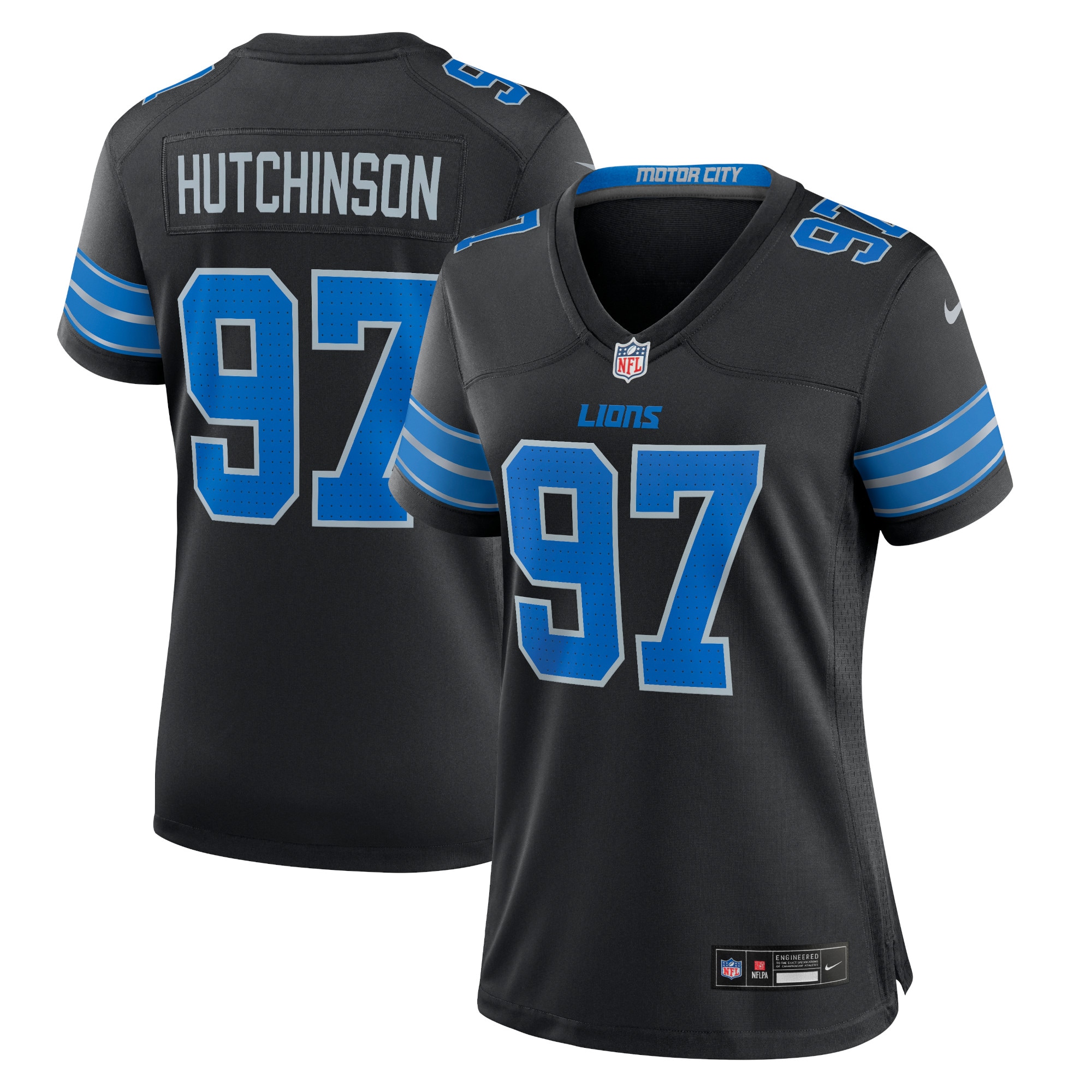 Women's Detroit Lions Aidan Hutchinson Black 2nd Alternate Game Jersey JS5964 Saliibo