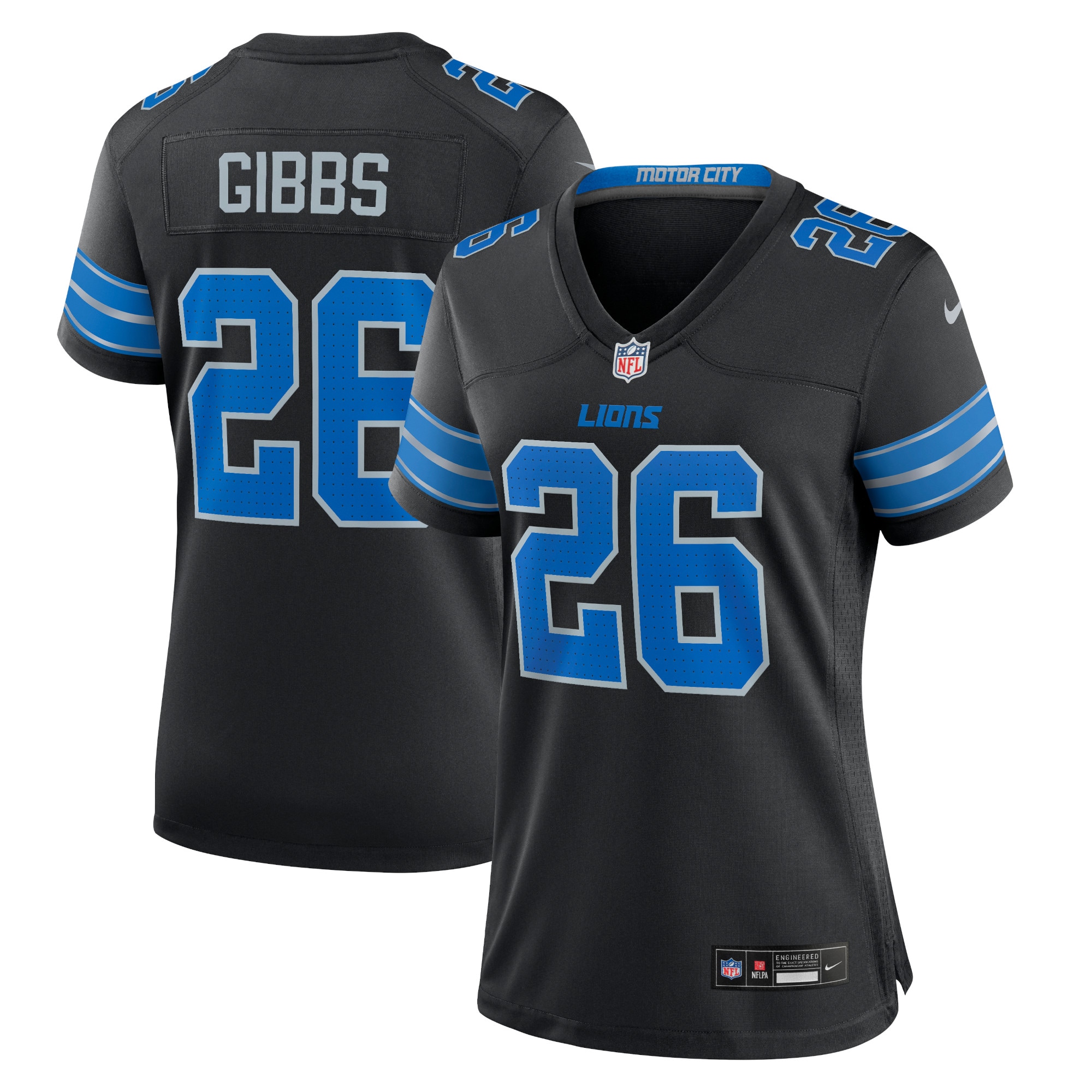 Women's Detroit Lions Jahmyr Gibbs Black 2nd Alternate Game Jersey JS8945 Saliibo