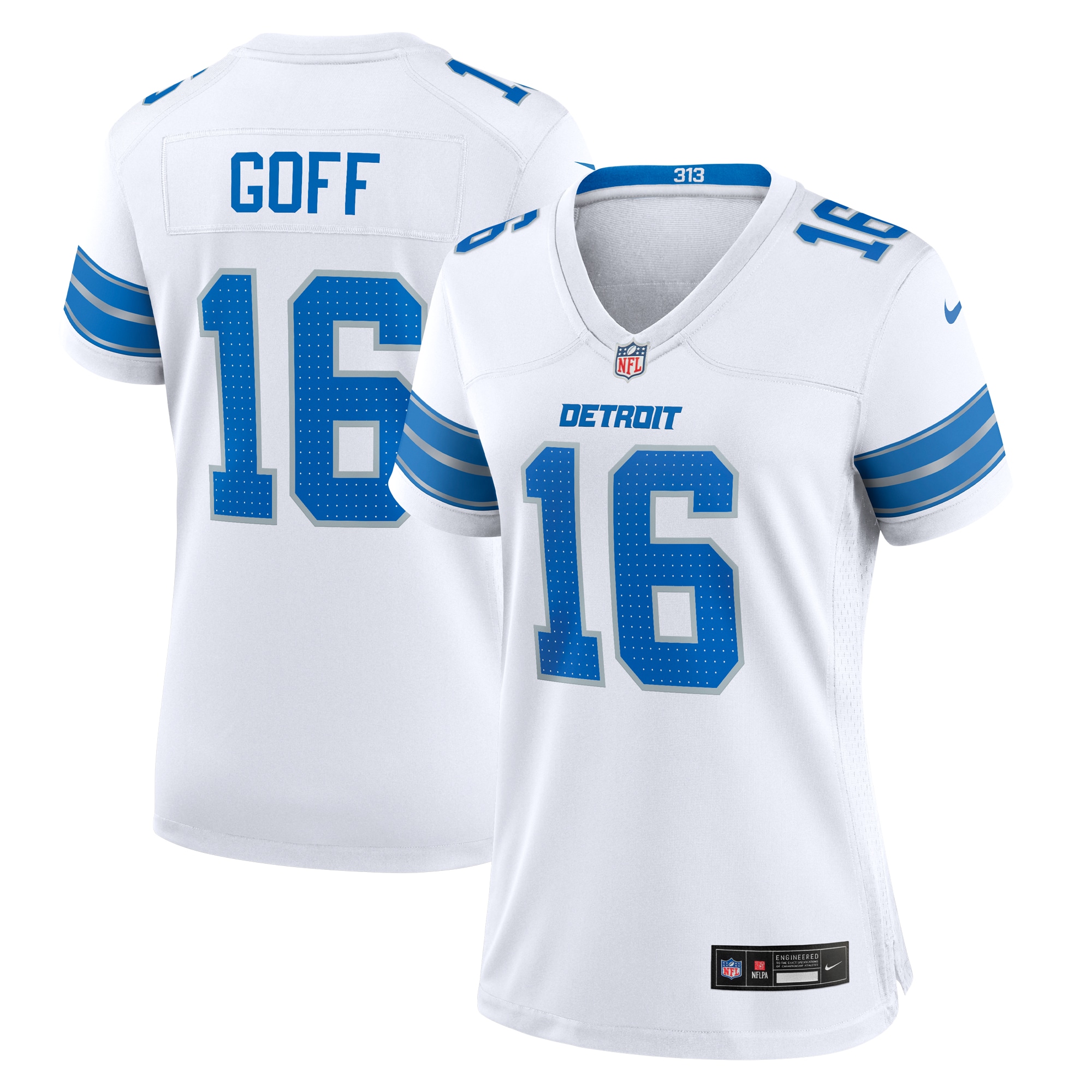 Women's Detroit Lions Jared Goff White Game Jersey JS6380 Saliibo