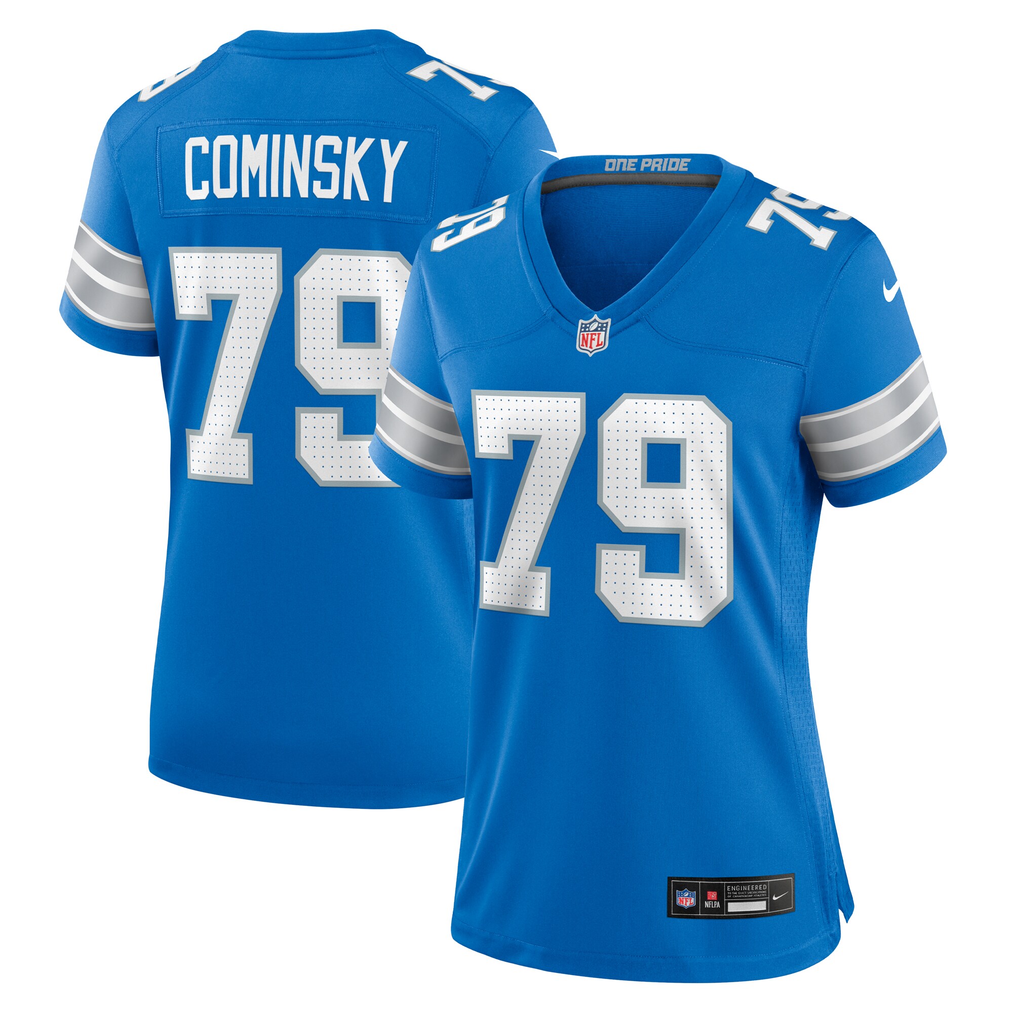 Women's Detroit Lions John Cominsky Blue Team Game Jersey JS7859 Saliibo