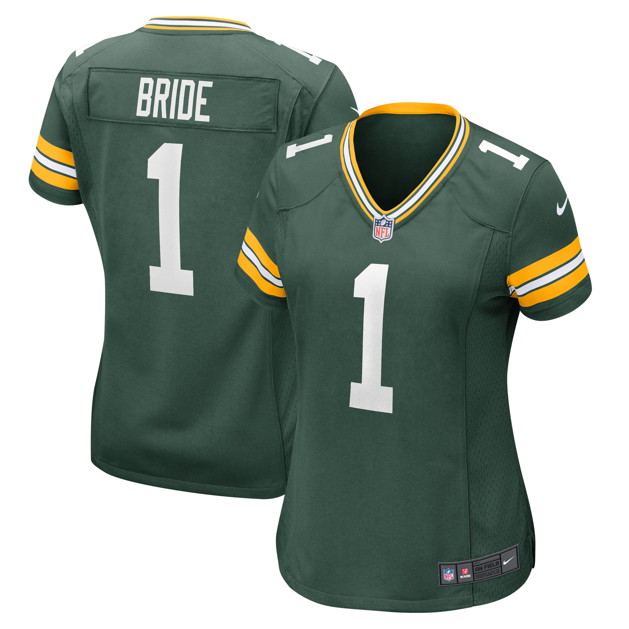 Women's Green Bay Packers Number 1 Bride Green Game Jersey JS8379 Saliibo