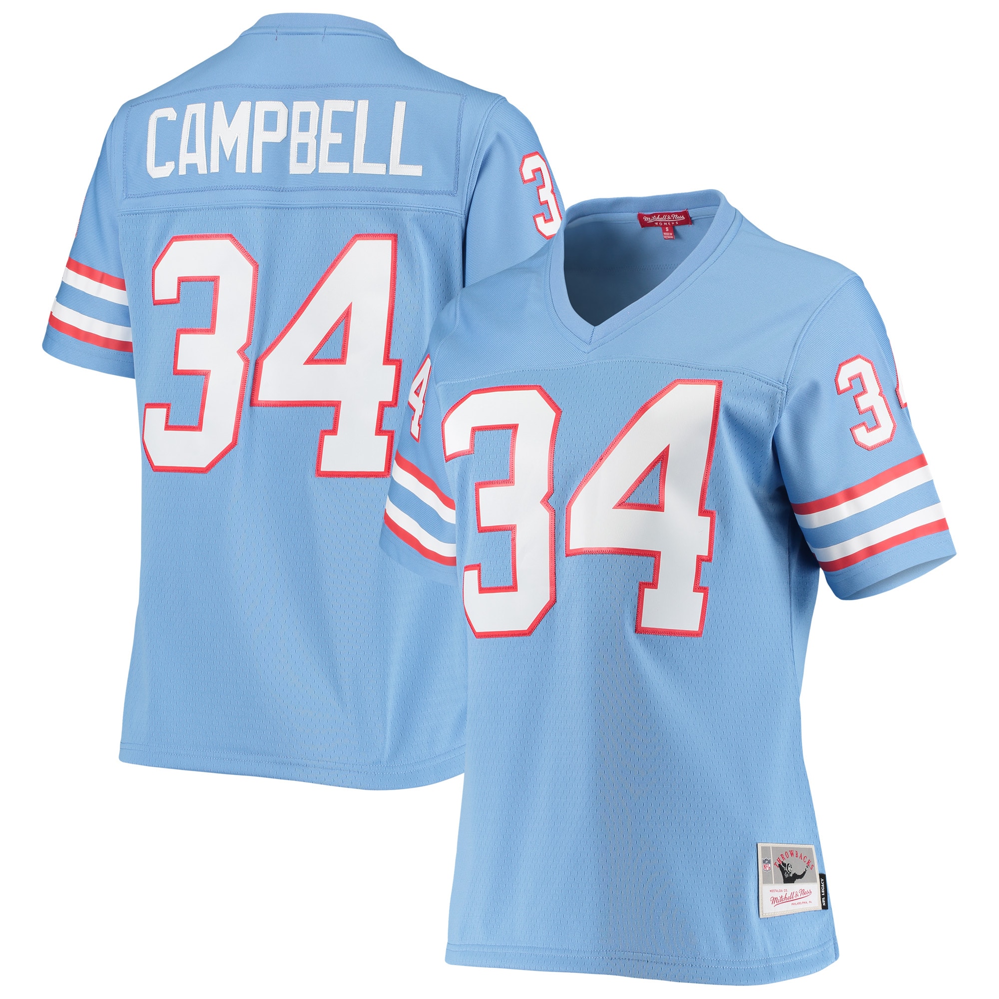 Women's Houston Oilers Earl Campbell Mitchell & Ness Light Blue 1980 Legacy Jersey JS6336 Saliibo