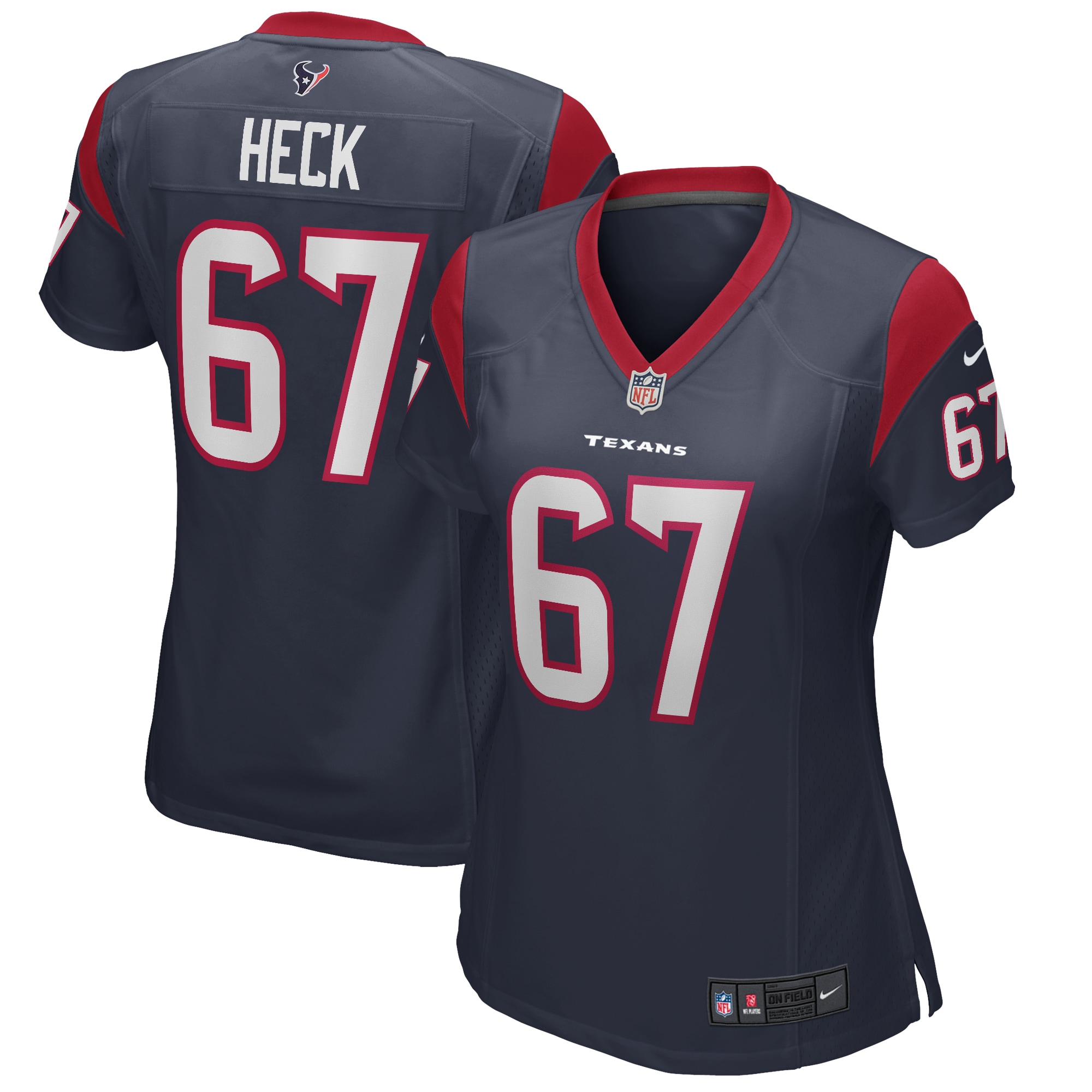 Women's Houston Texans Charlie Heck Navy Game Jersey JS9933 Saliibo