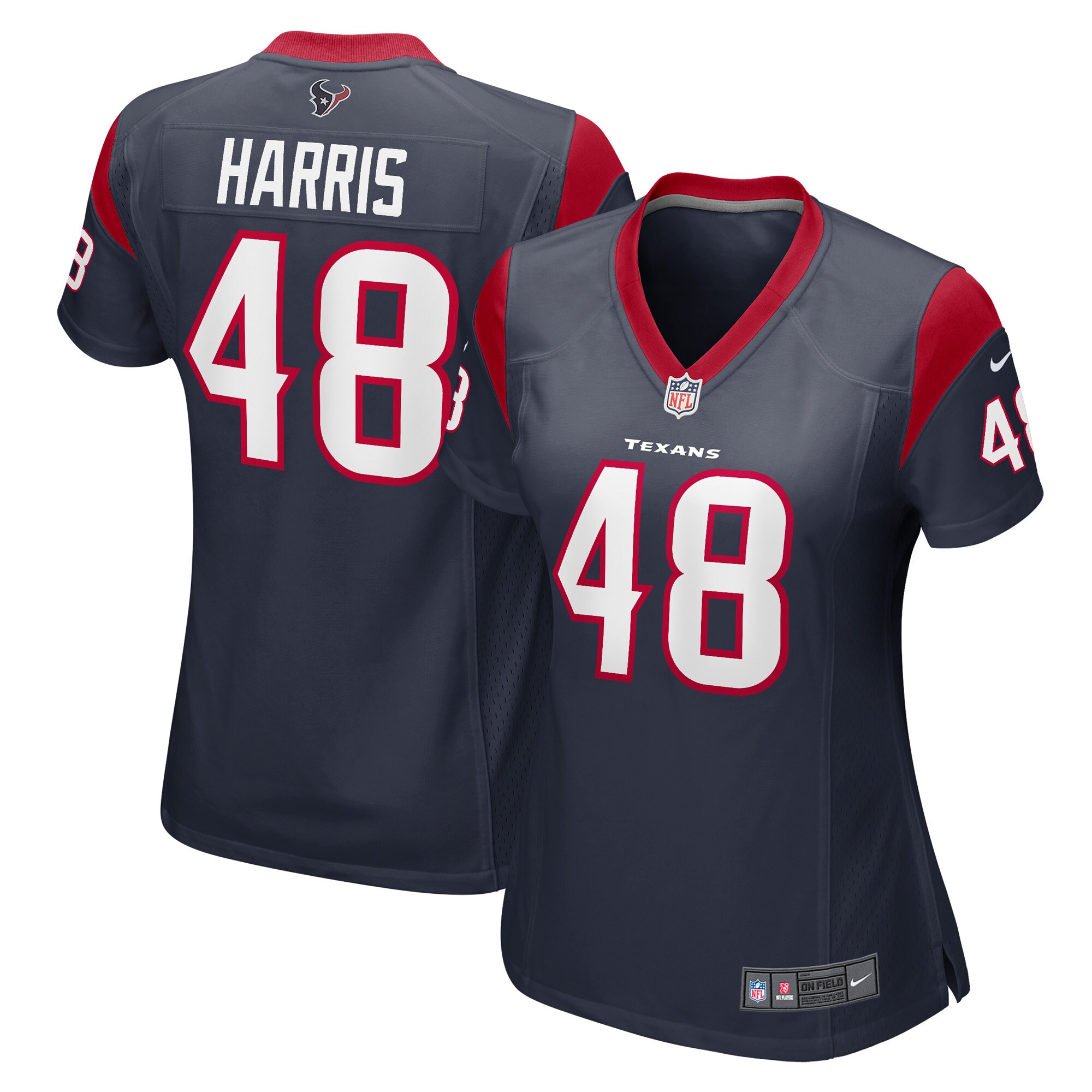 Women's Houston Texans Christian Harris Navy Game Player Jersey JS8505 Saliibo