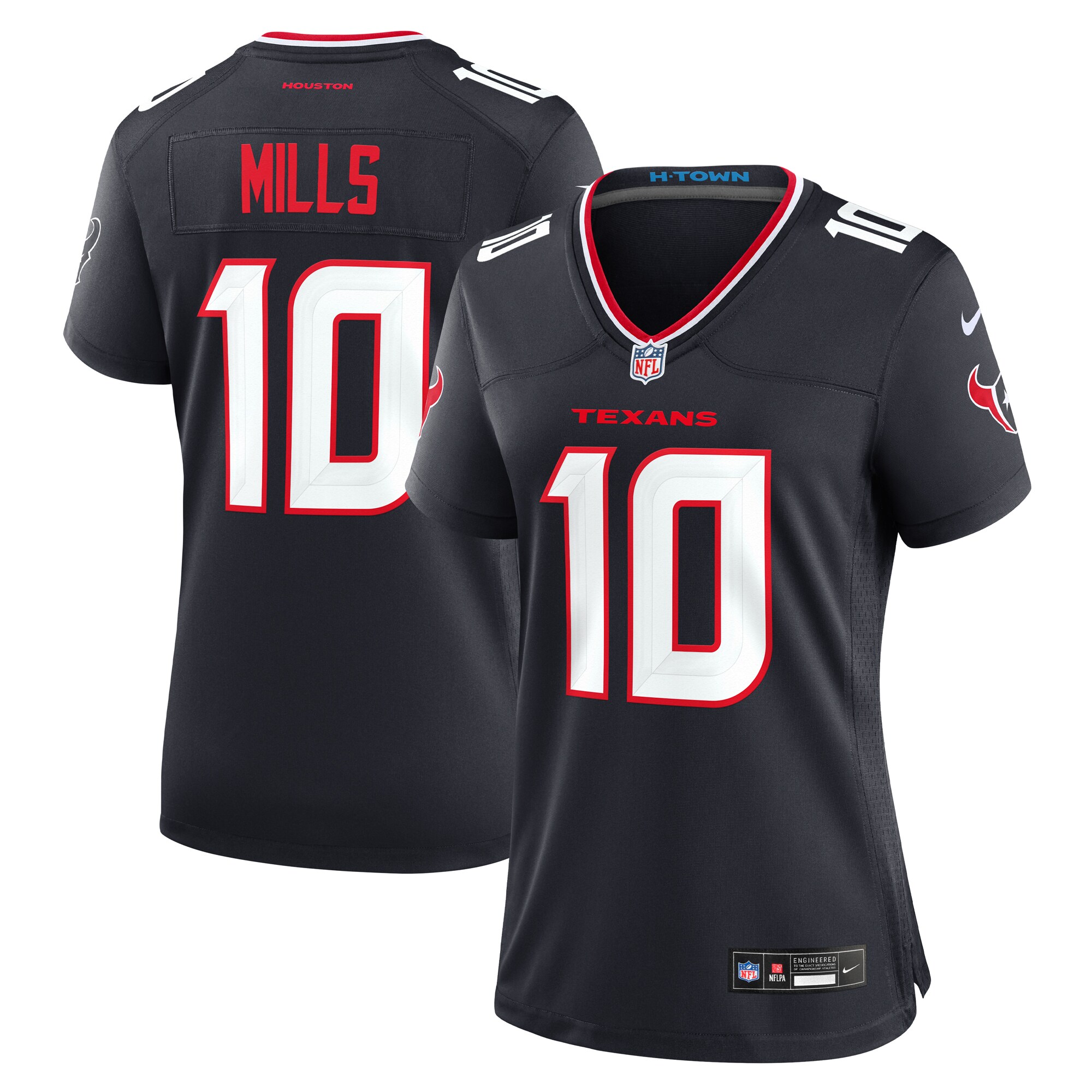 Women's Houston Texans Davis Mills Navy Team Game Jersey JS6587 Saliibo