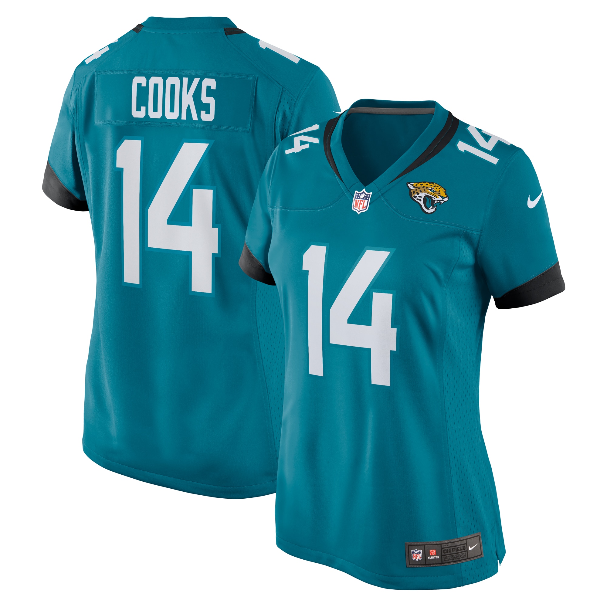 Women's Jacksonville Jaguars Elijah Cooks Teal Team Game Jersey JS2890 Saliibo