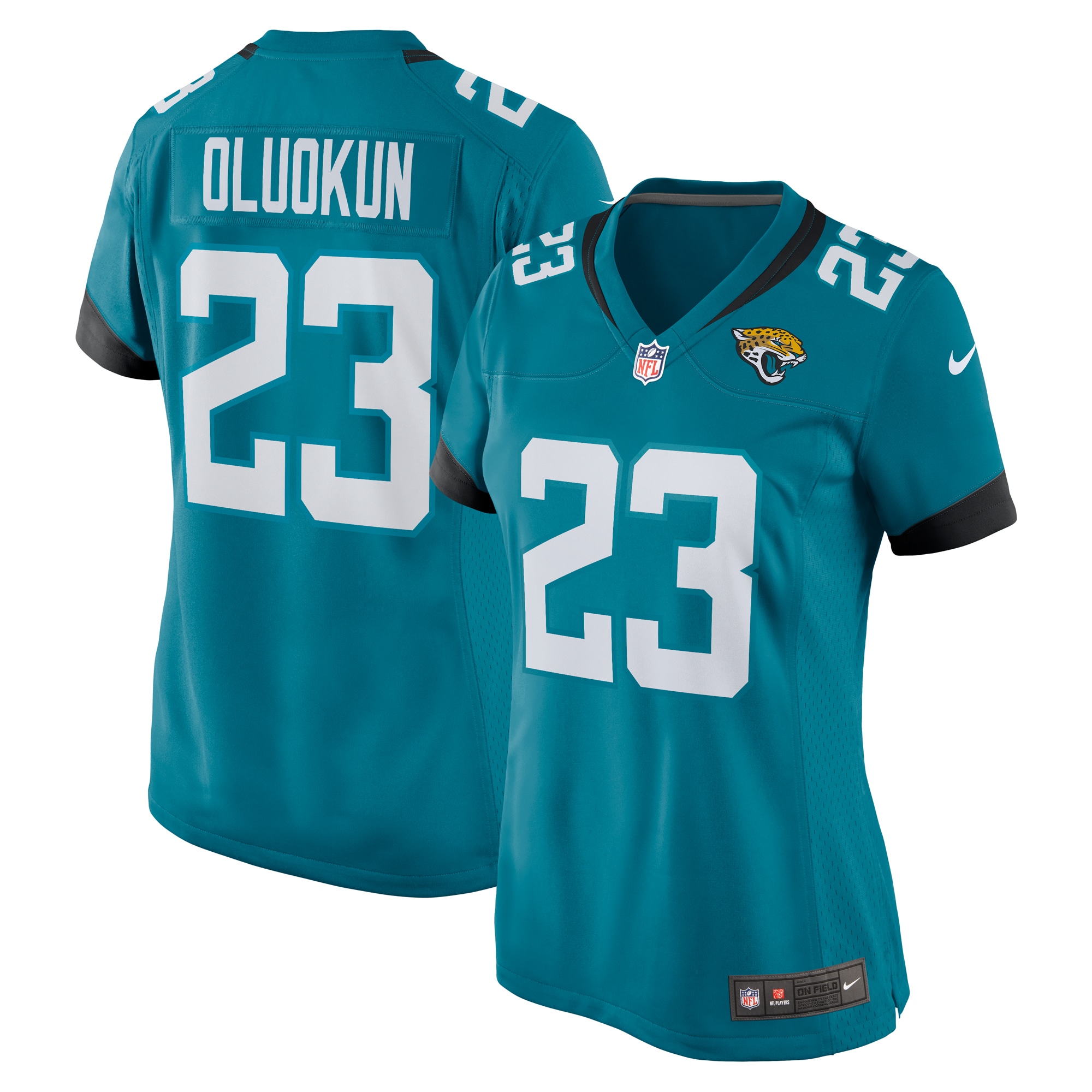 Women's Jacksonville Jaguars Foyesade Oluokun Teal Game Player Jersey JS5663 Saliibo