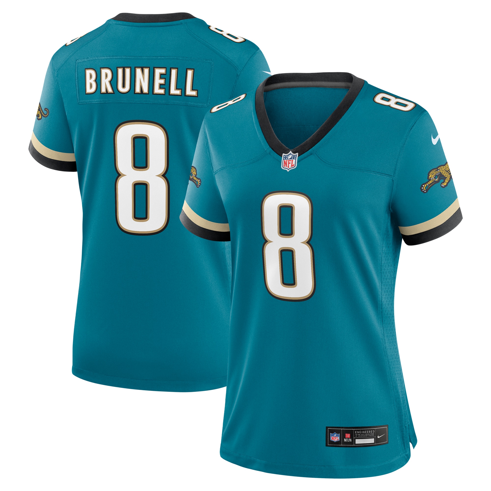 Women's Jacksonville Jaguars Mark Brunell Teal Prowler Throwback Retired Player Game Jersey JS4959 Saliibo