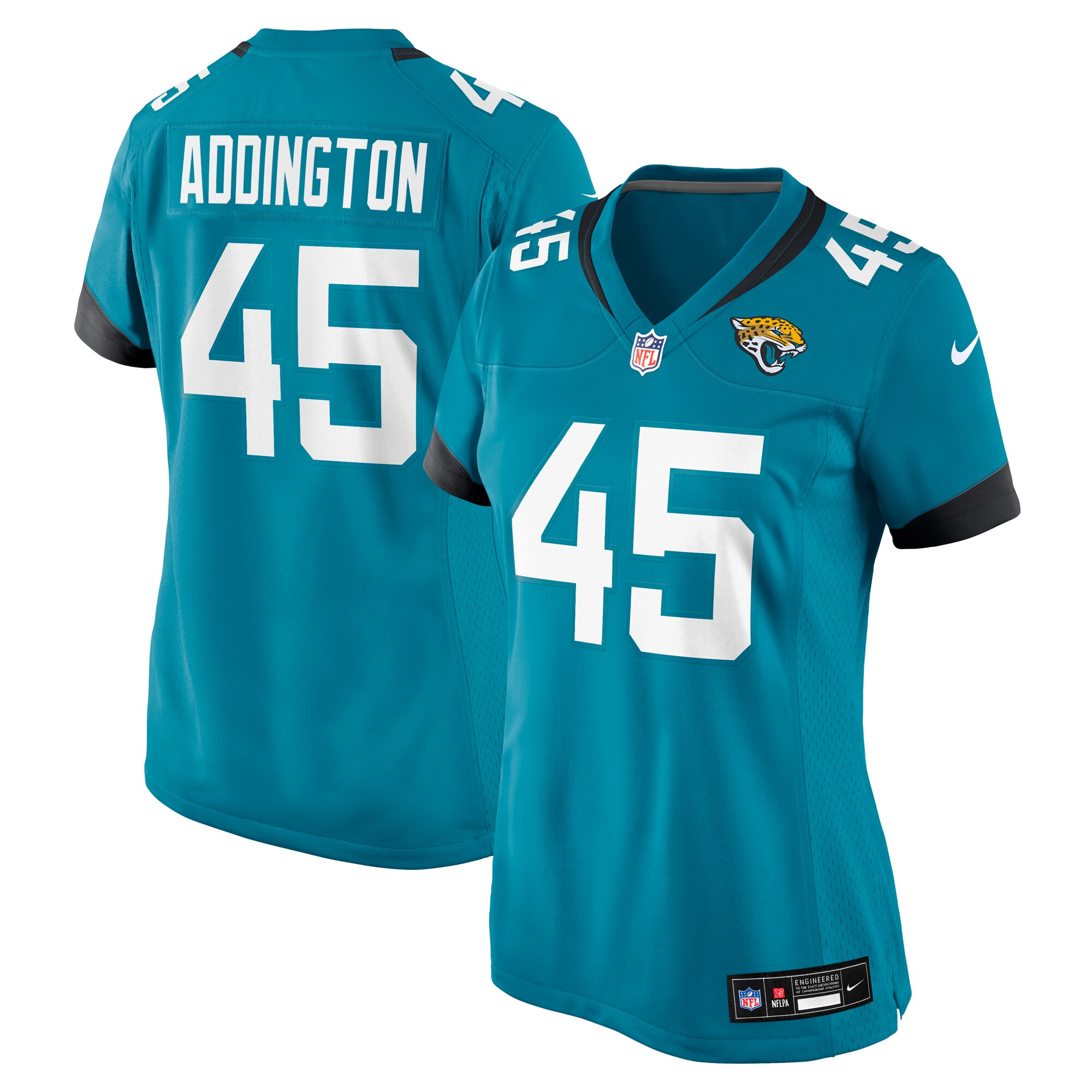 Women's Jacksonville Jaguars Tucker Addington Teal Team Game Jersey JS3530 Saliibo