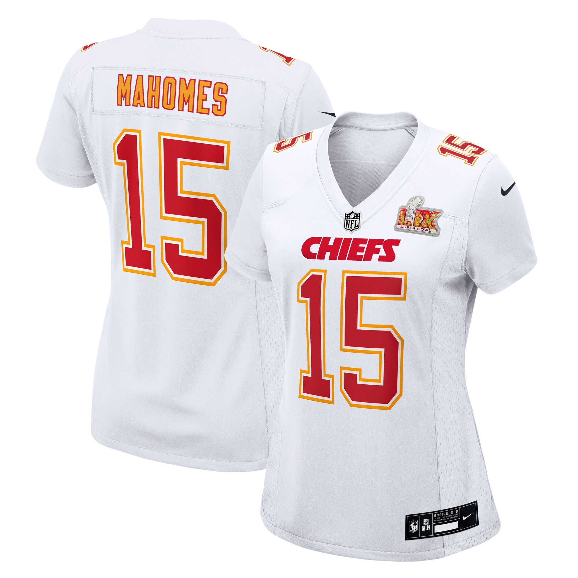 Women's Kansas City Chiefs Patrick Mahomes Tundra White Super Bowl LIX Fashion Game Jersey JS6930 Saliibo