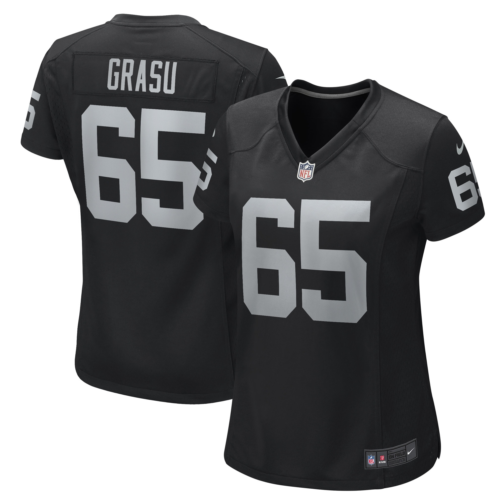 Women's Las Vegas Raiders Hroniss Grasu Black Game Player Jersey JS4931 Saliibo