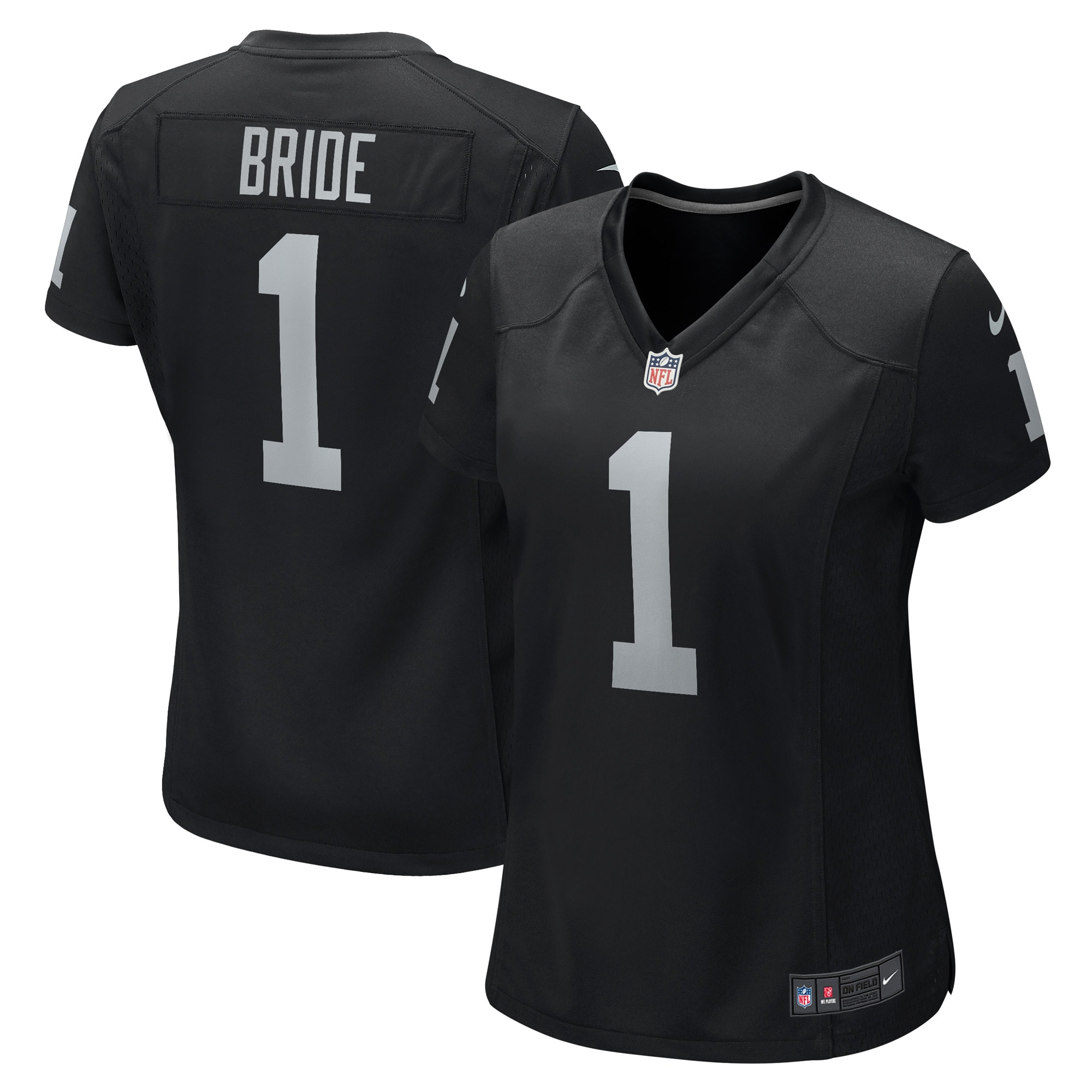 Women's Las Vegas Raiders Number 1 Bride Black Game Jersey JS8547 Saliibo