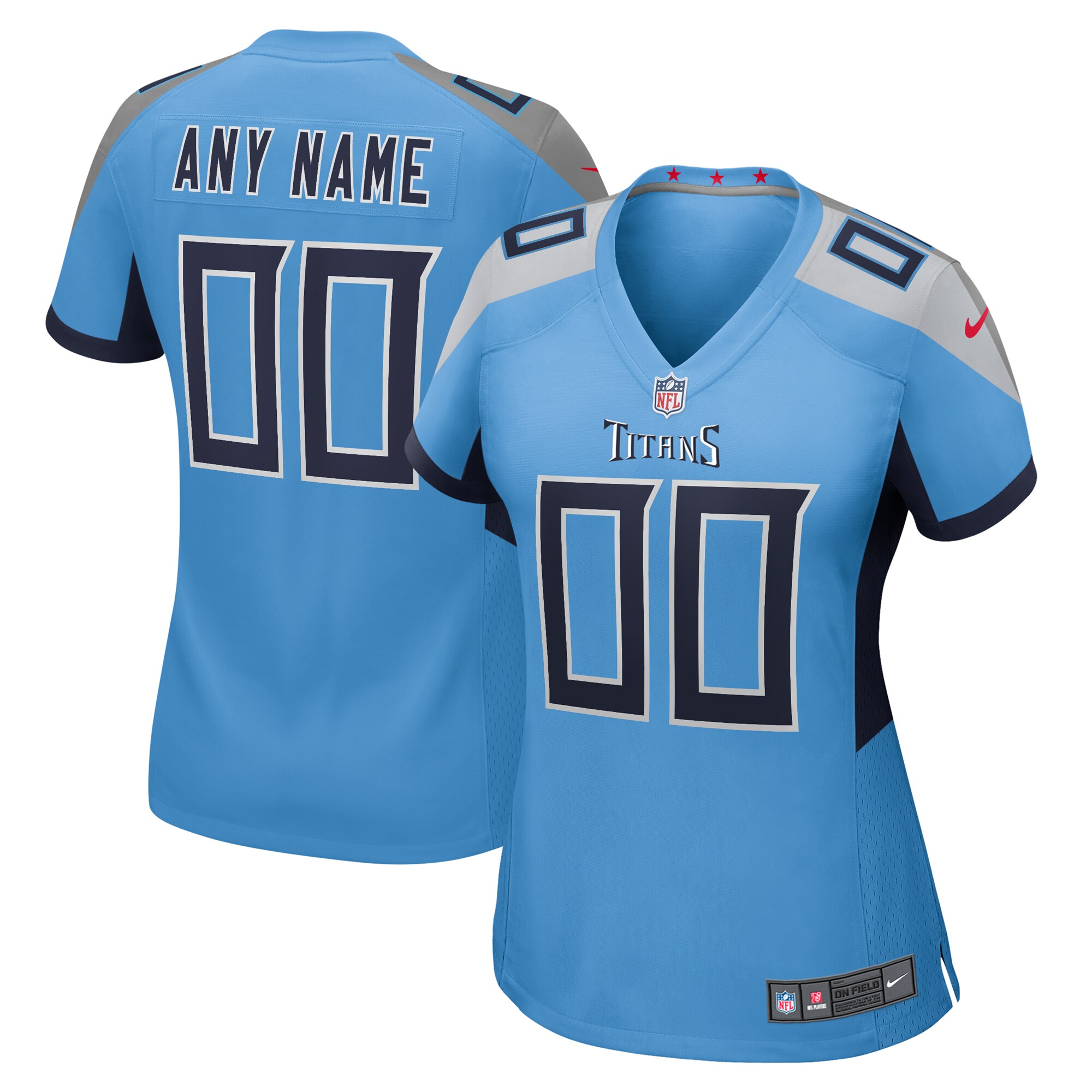 Women's Light Blue Tennessee Titans Alternate Custom Game Jersey JS5330 Saliibo