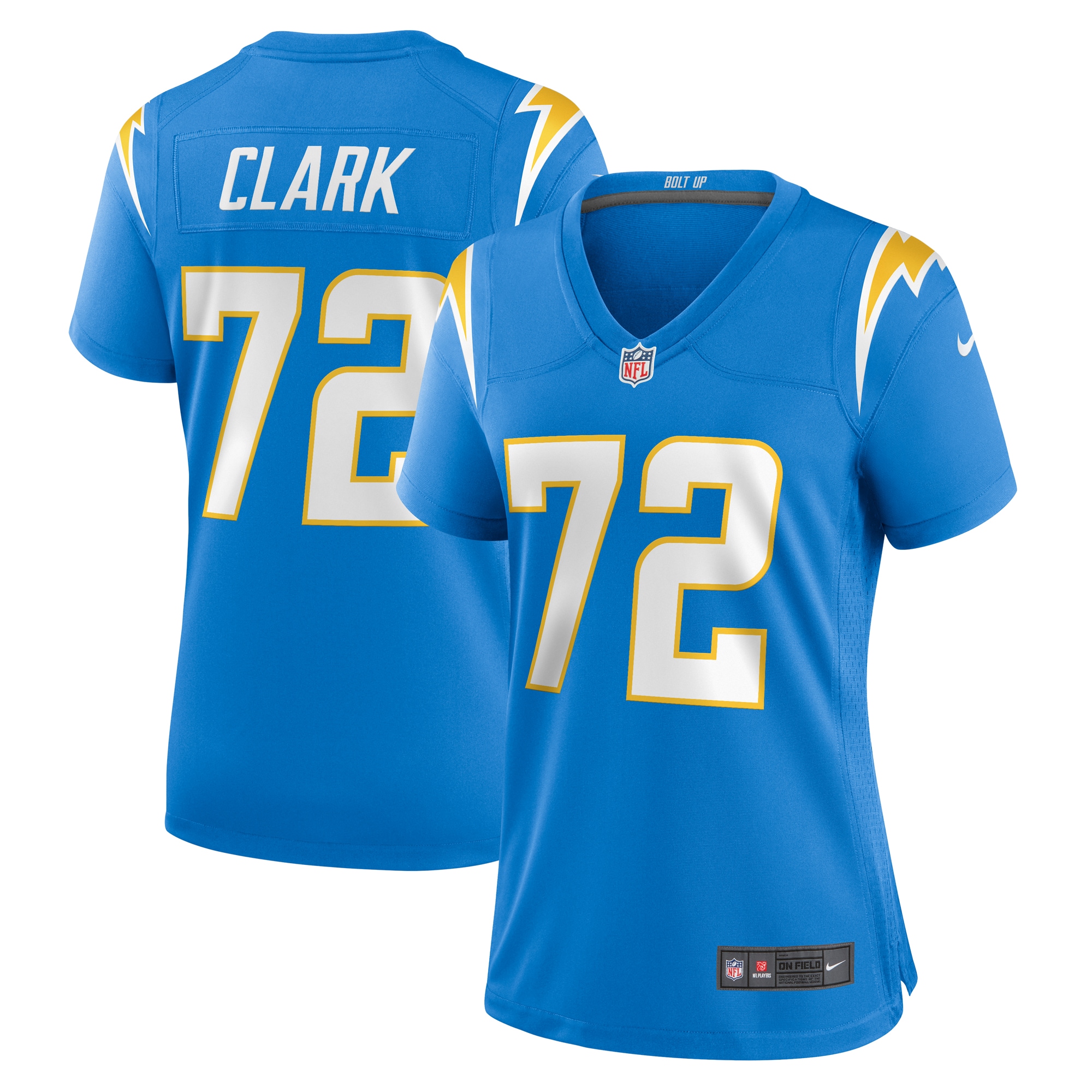 Women's Los Angeles Chargers Jerrod Clark Powder Blue Team Game Jersey JS9848 Saliibo