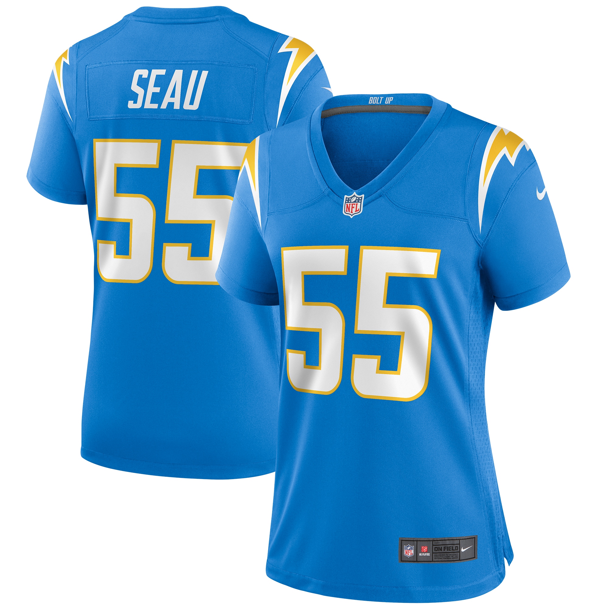 Women's Los Angeles Chargers Junior Seau Powder Blue Game Retired Player Jersey JS3630 Saliibo