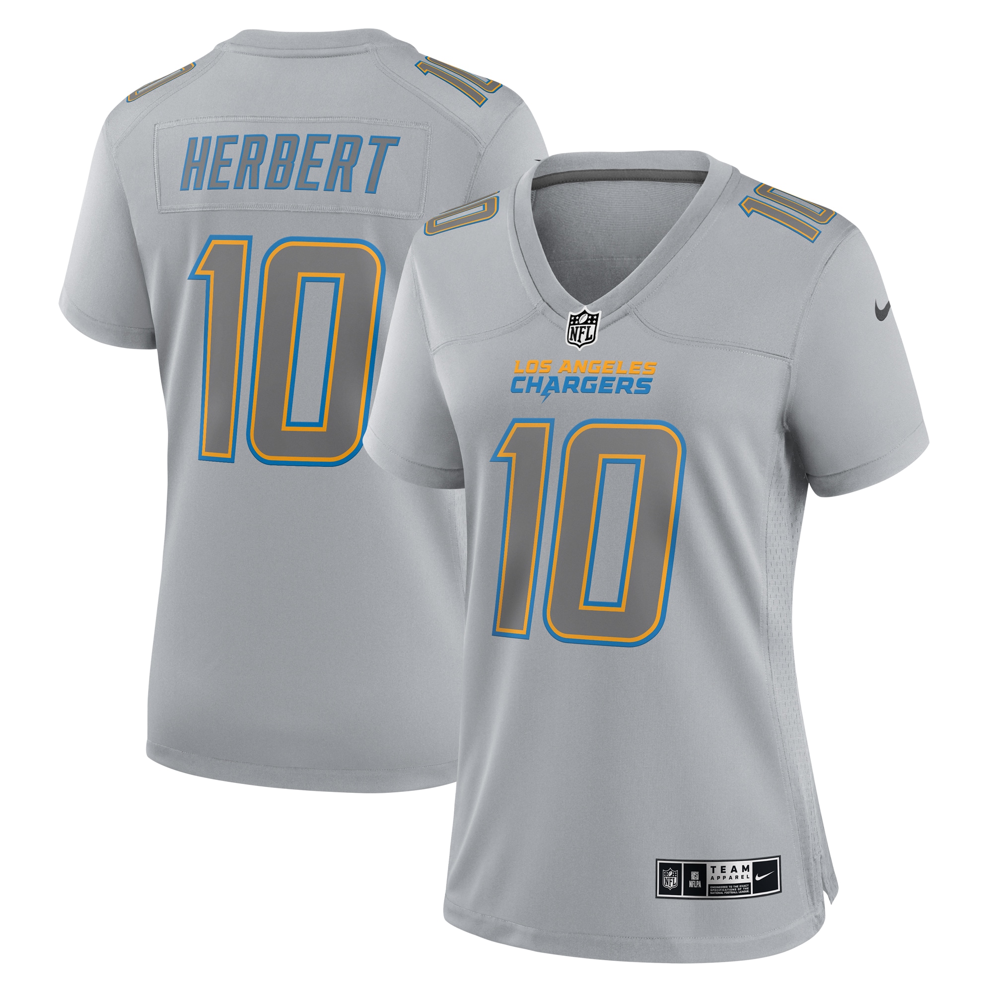 Women's Los Angeles Chargers Justin Herbert Gray Atmosphere Fashion Game Jersey JS4196 Saliibo