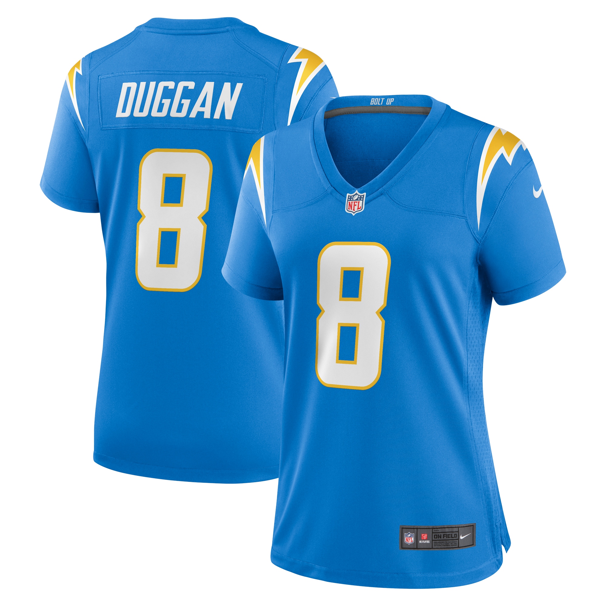Women's Los Angeles Chargers Max Duggan Powder Blue Team Game Jersey JS6209 Saliibo