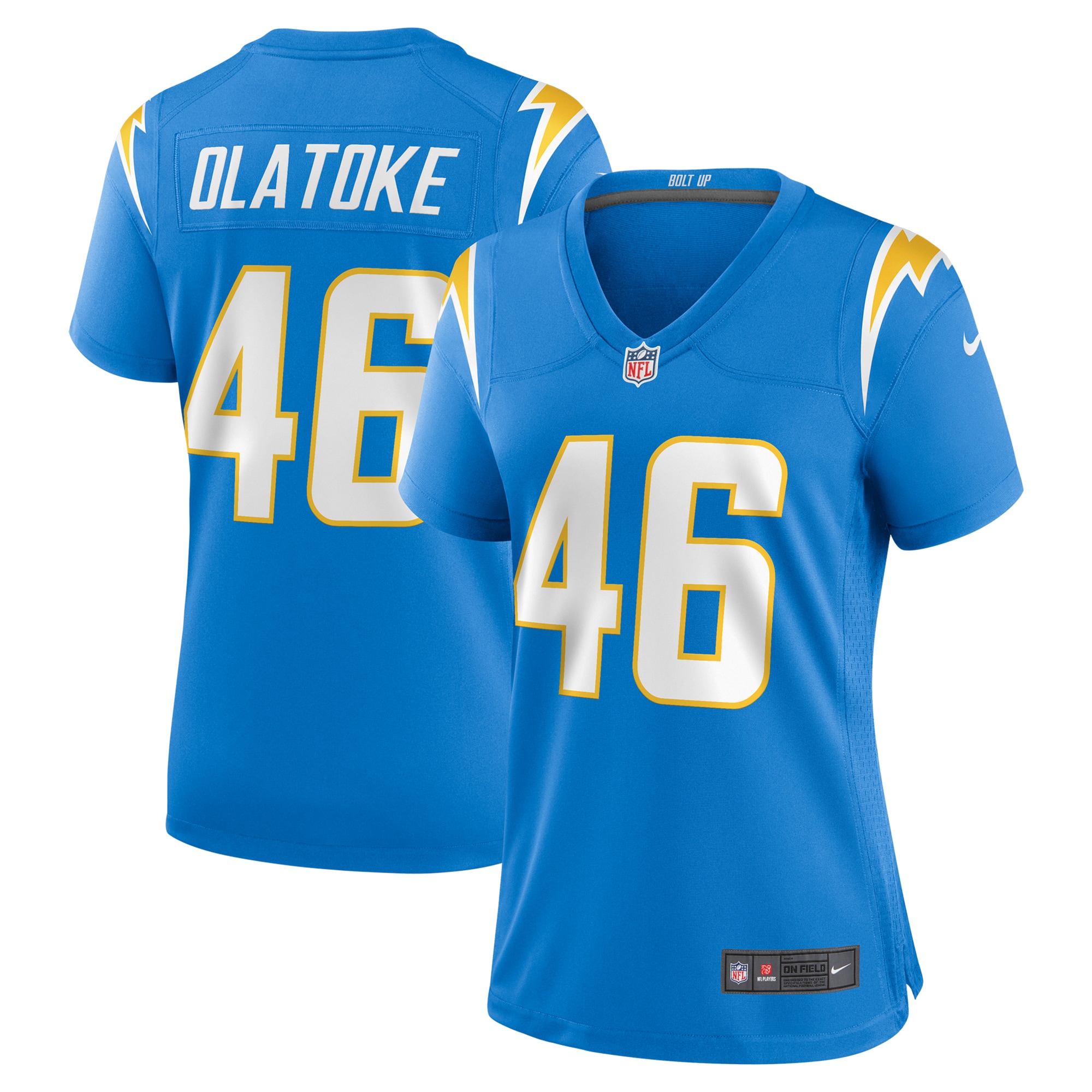 Women's Los Angeles Chargers Praise Olatoke Powder Blue Team Game Jersey JS4706 Saliibo