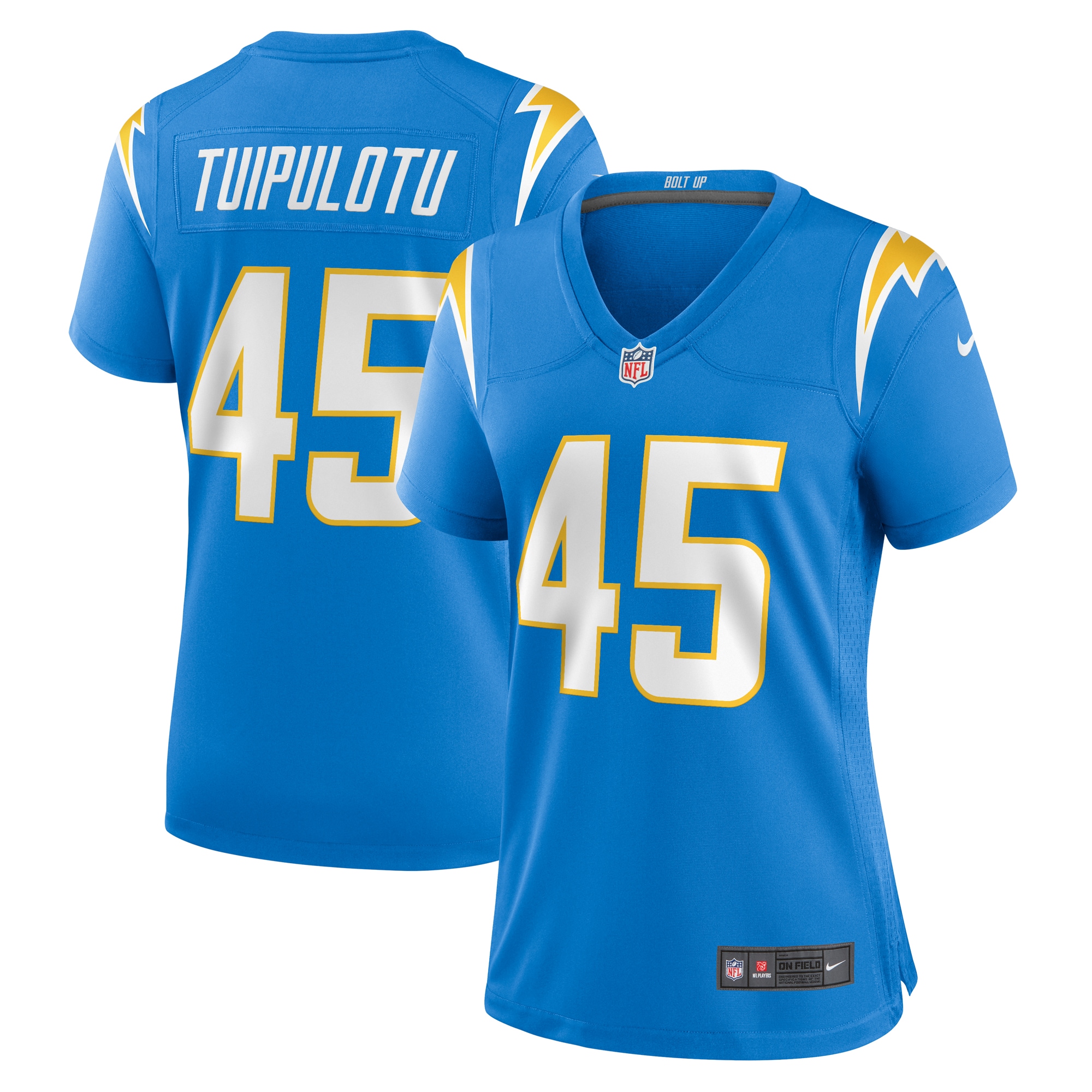 Women's Los Angeles Chargers Tuli Tuipulotu Powder Blue Team Game Jersey JS6876 Saliibo