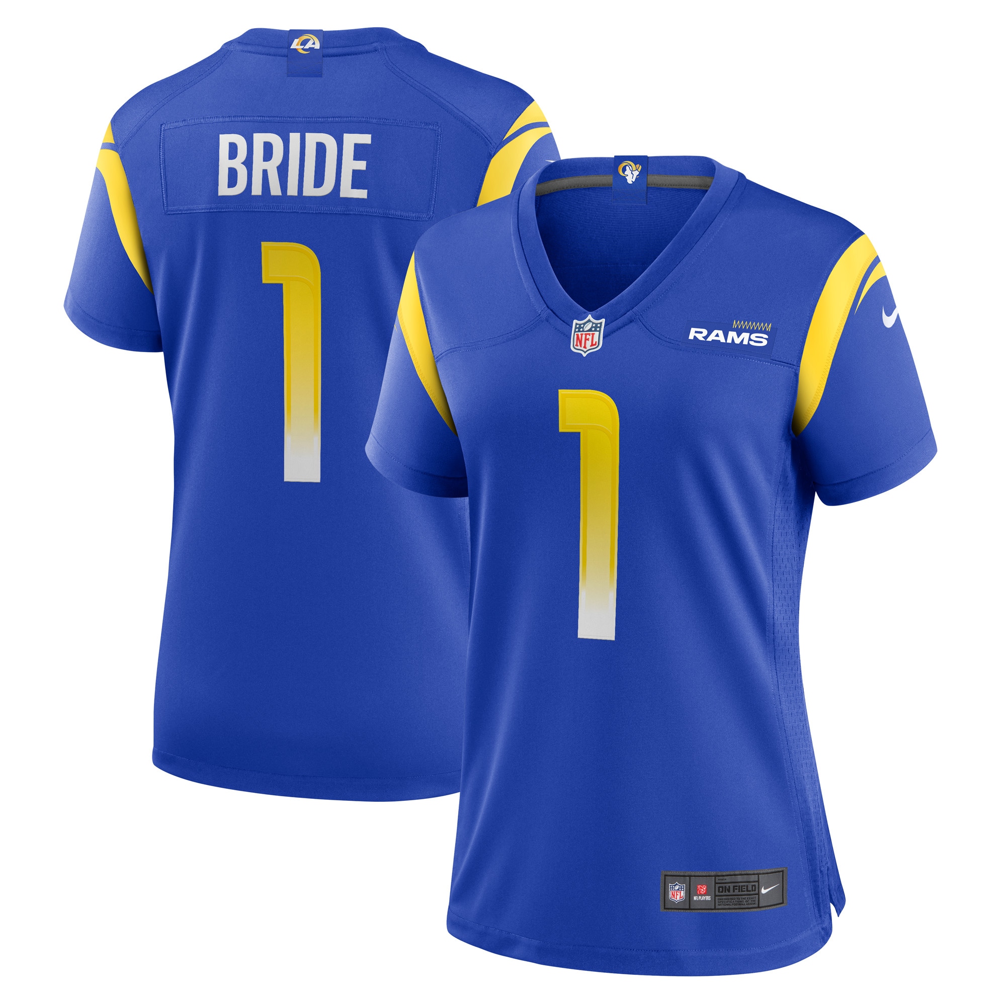 Women's Los Angeles Rams Number 1 Bride Royal Game Jersey JS3429 Saliibo