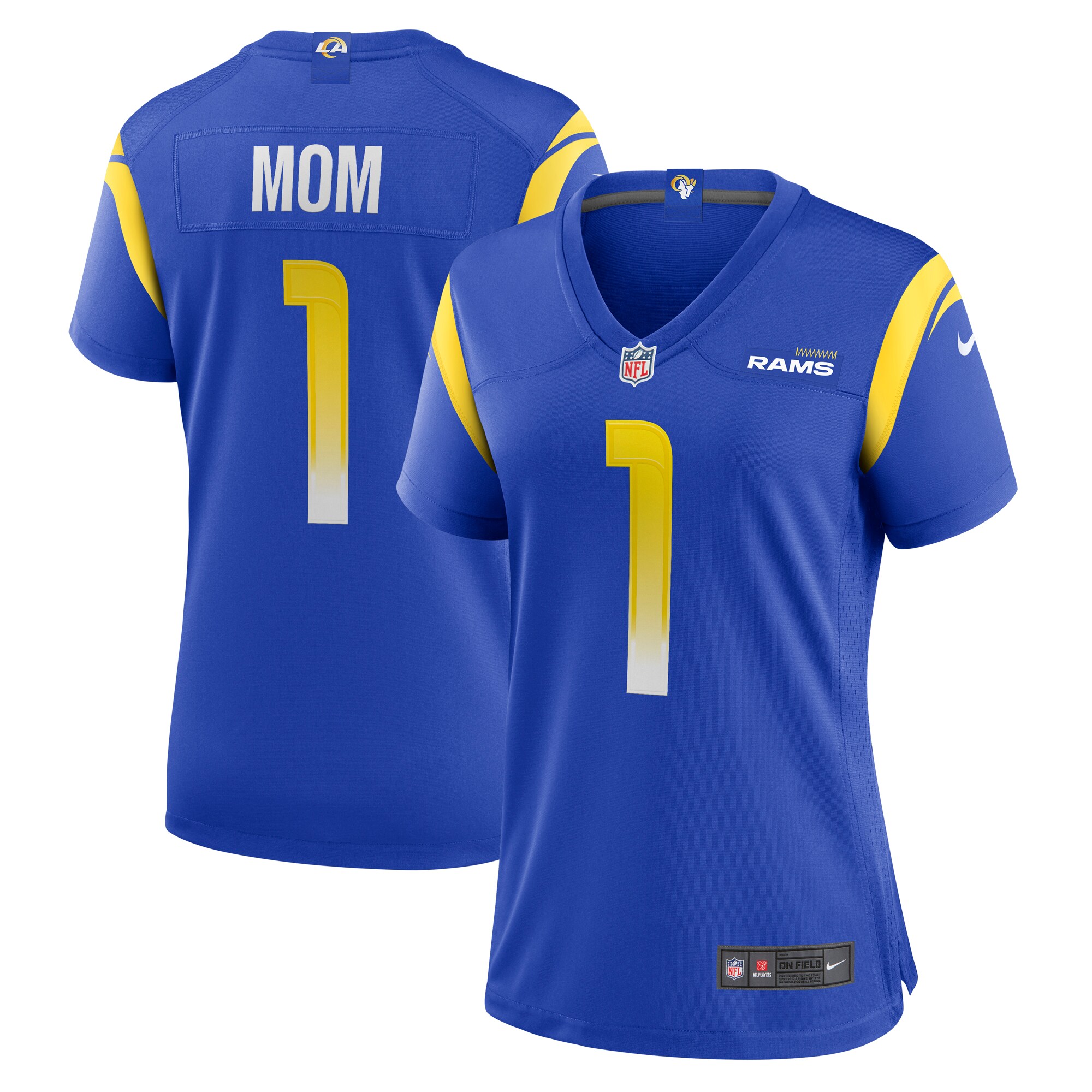 Women's Los Angeles Rams Number 1 Mom Royal Game Jersey JS5293 Saliibo