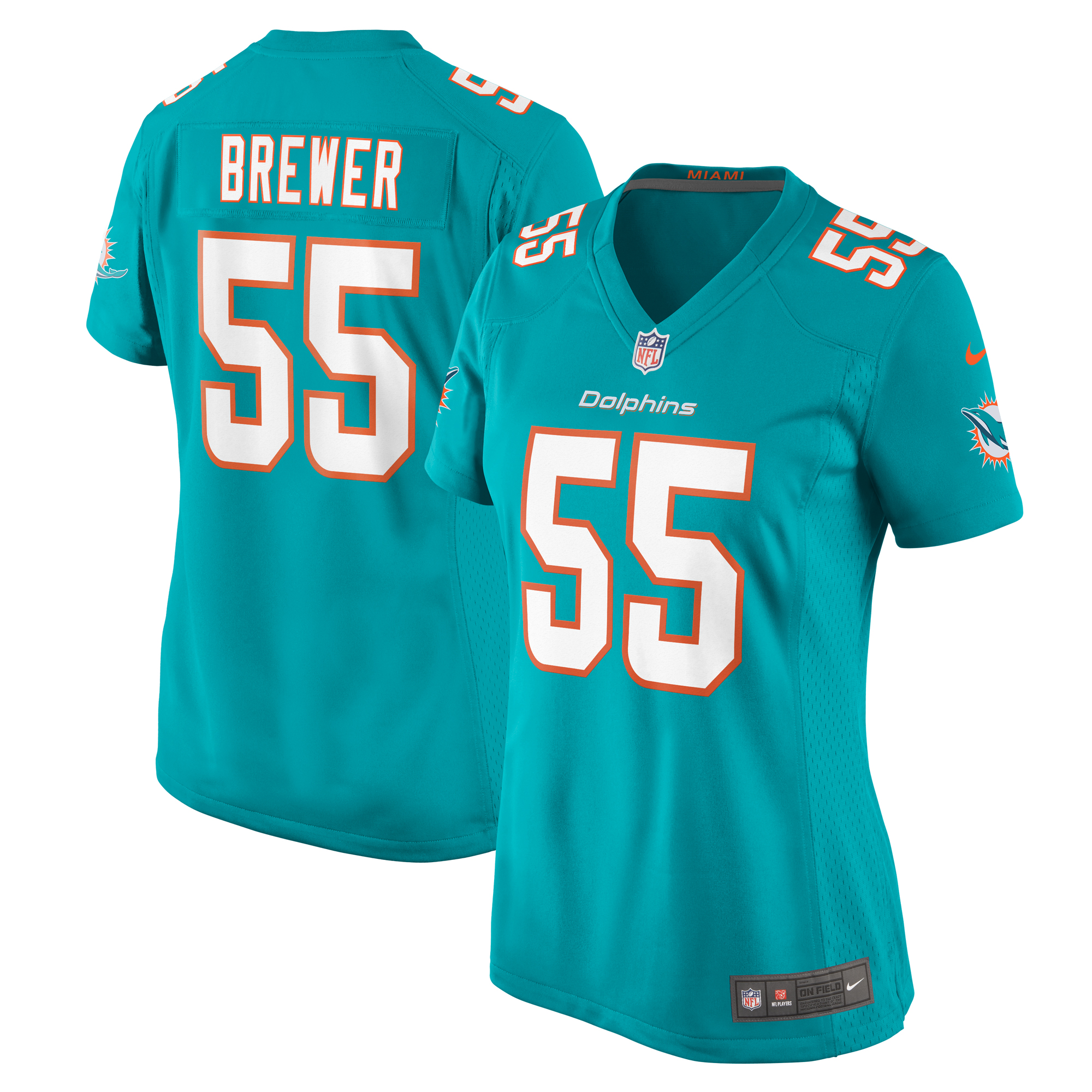 Women's Miami Dolphins Aaron Brewer Aqua Game Jersey JS5165 Saliibo