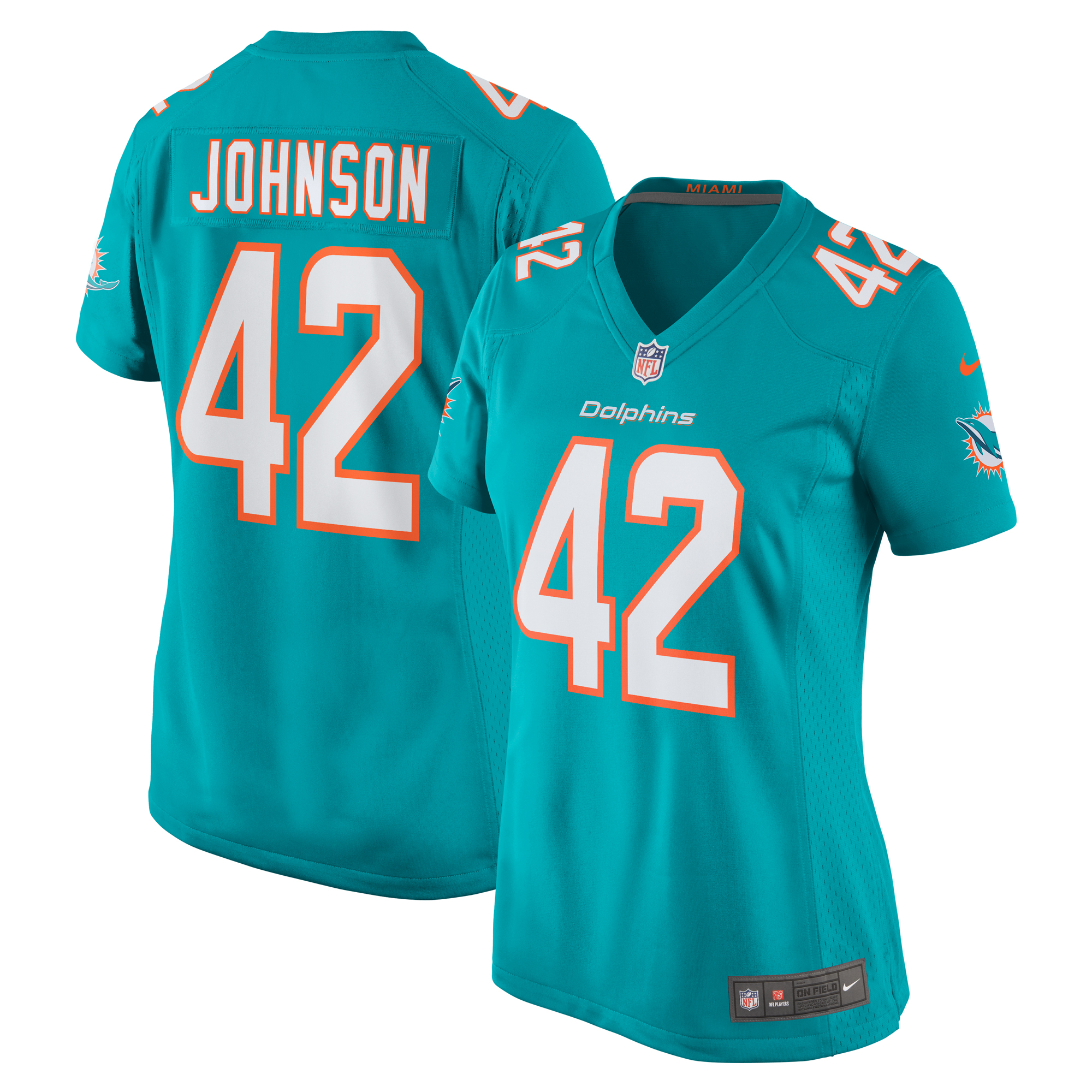 Women's Miami Dolphins Alexander Johnson Aqua Game Jersey JS9661 Saliibo