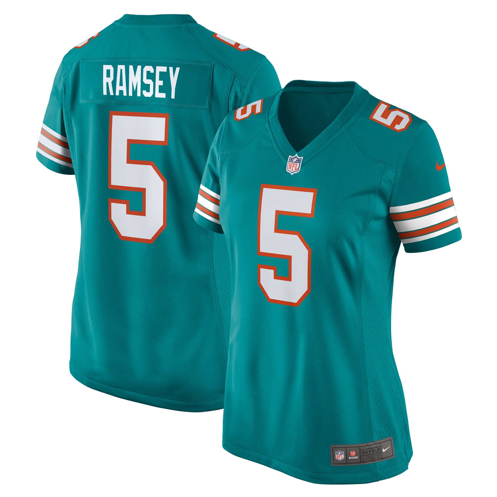 Women's Miami Dolphins Jalen Ramsey Aqua Alternate Game Jersey JS1967 Saliibo