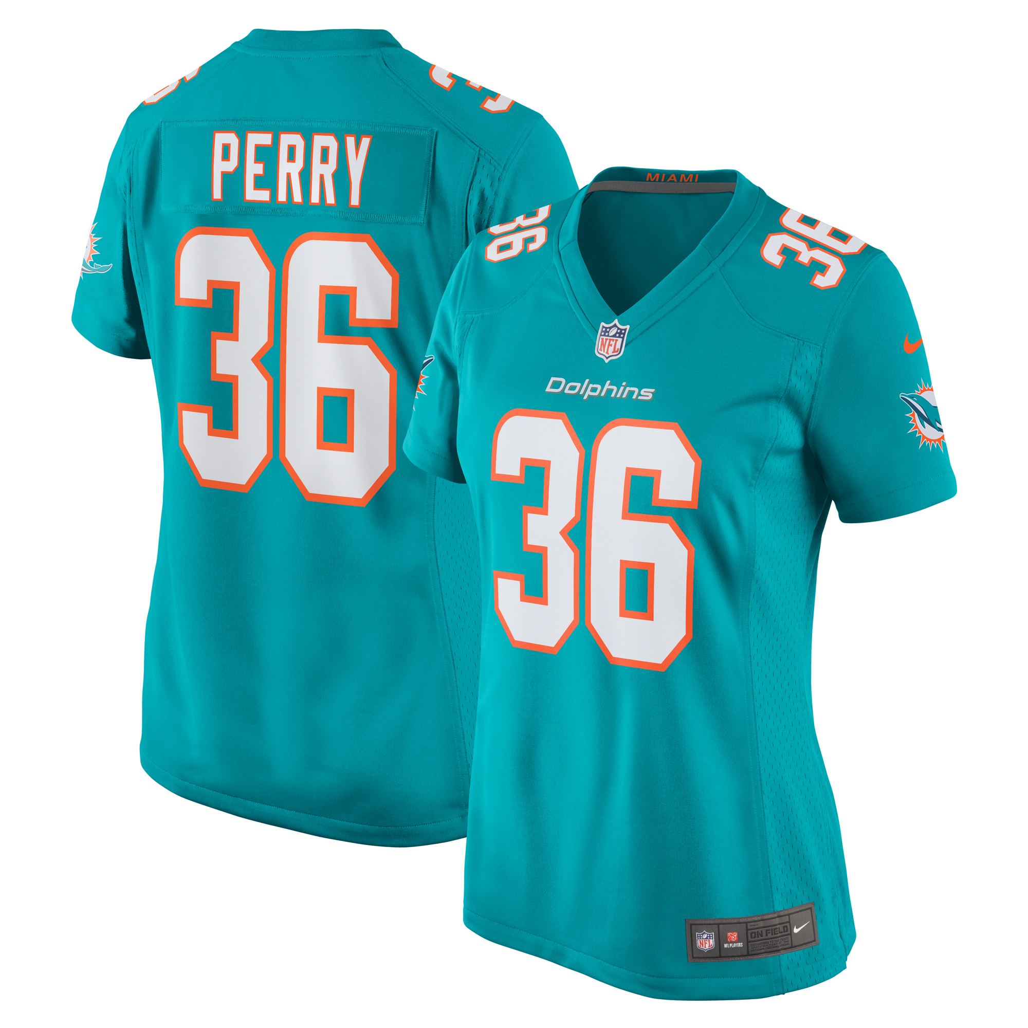 Women's Miami Dolphins Jamal Perry Aqua Home Game Player Jersey JS2837 Saliibo