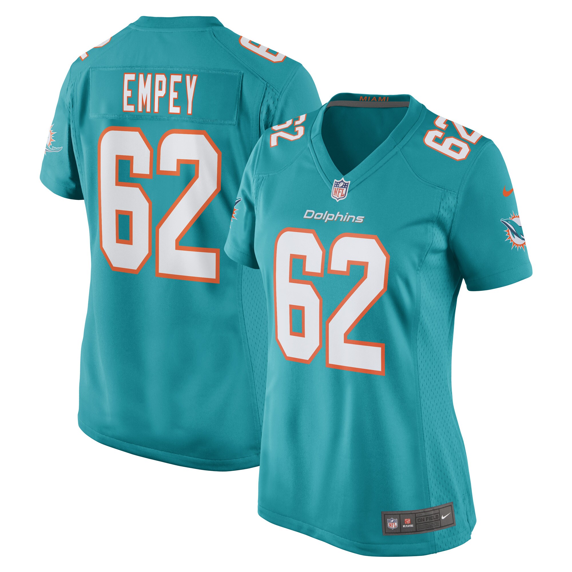 Women's Miami Dolphins James Empey Aqua Game Player Jersey JS1169 Saliibo