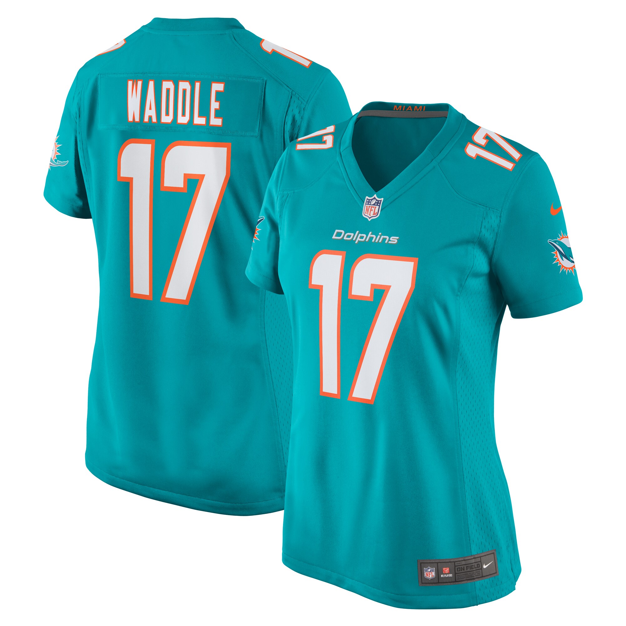 Women's Miami Dolphins Jaylen Waddle Aqua Game Player Jersey JS4209 Saliibo