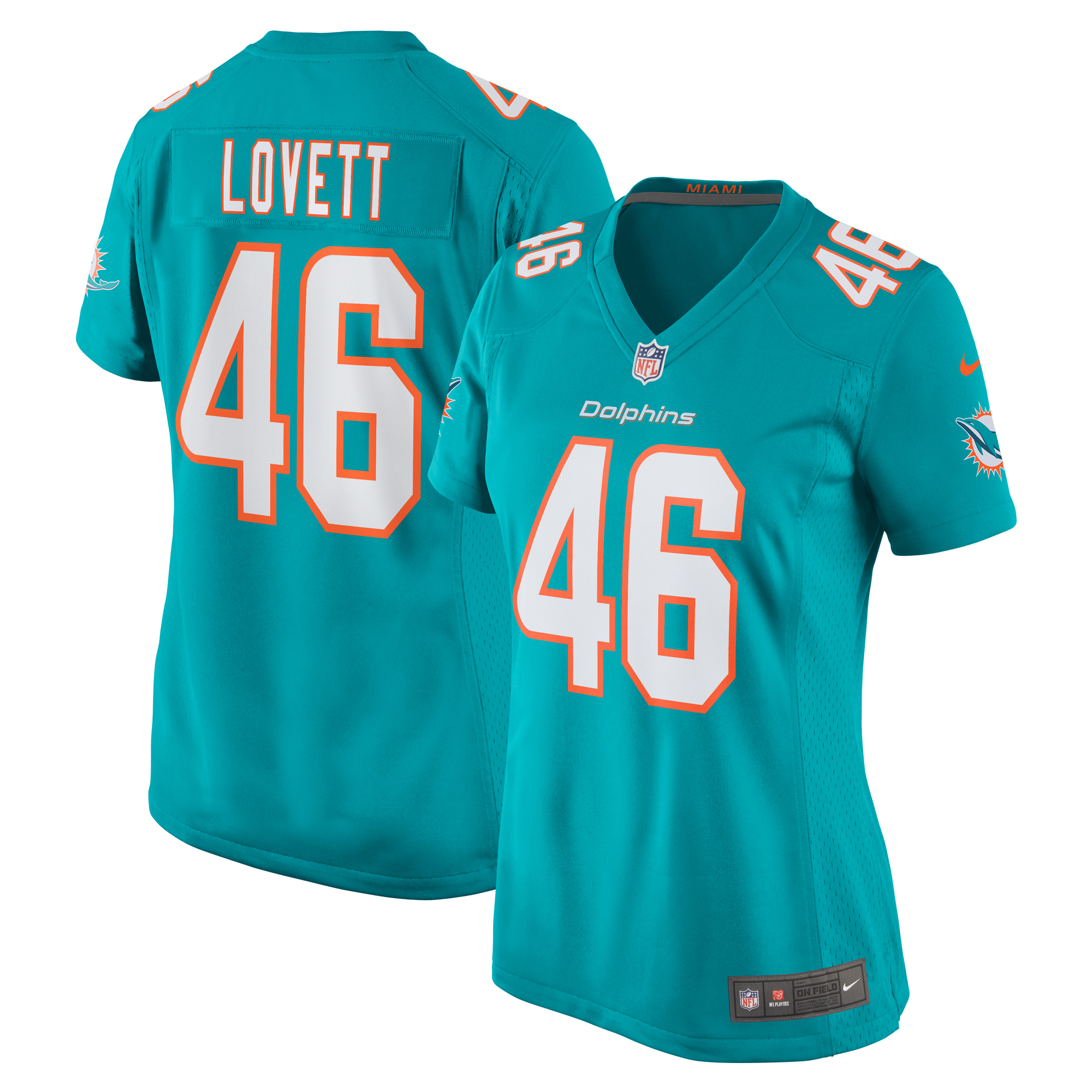 Women's Miami Dolphins John Lovett Aqua Game Player Jersey JS1551 Saliibo