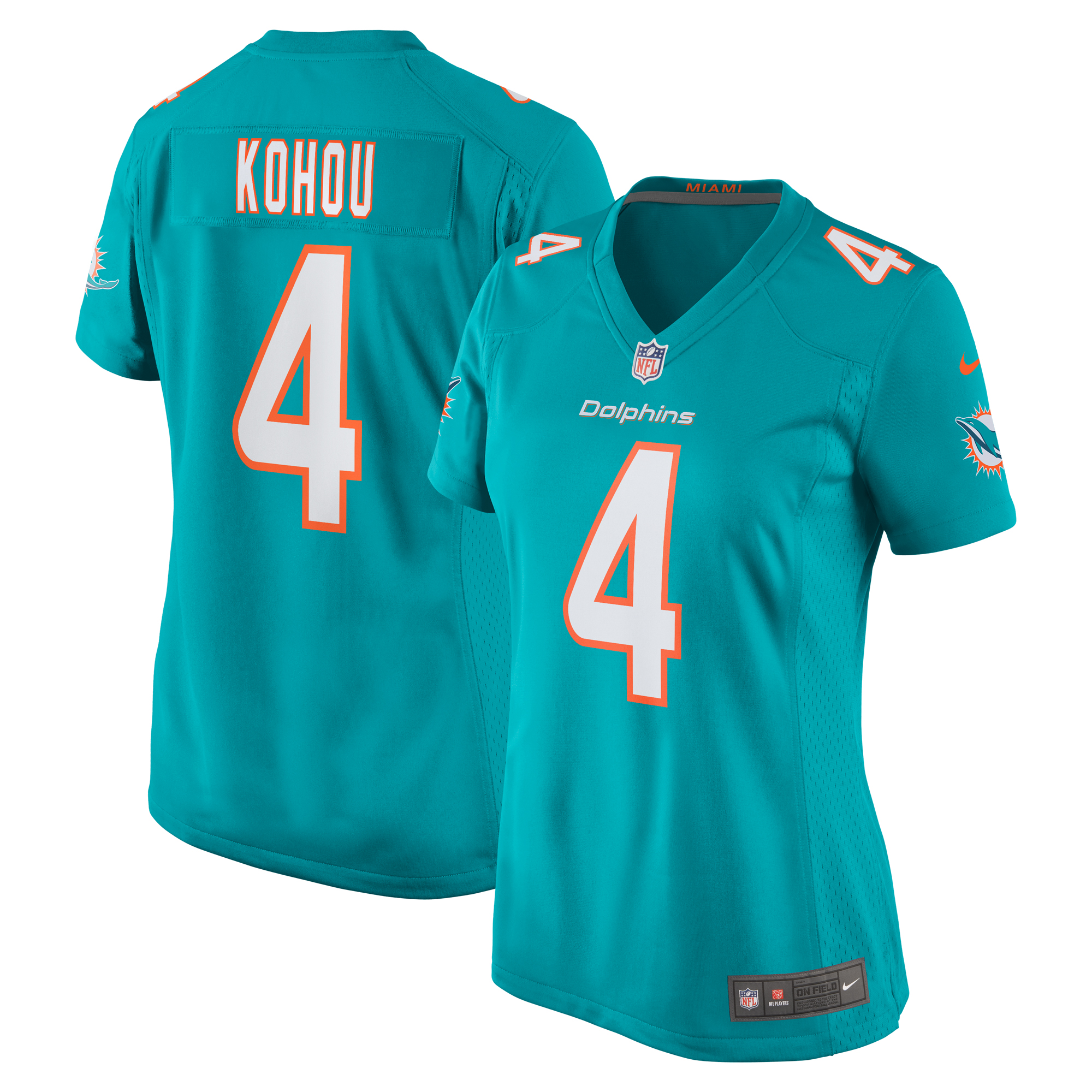Women's Miami Dolphins Kader Kohou Aqua Game Player Jersey JS9334 Saliibo