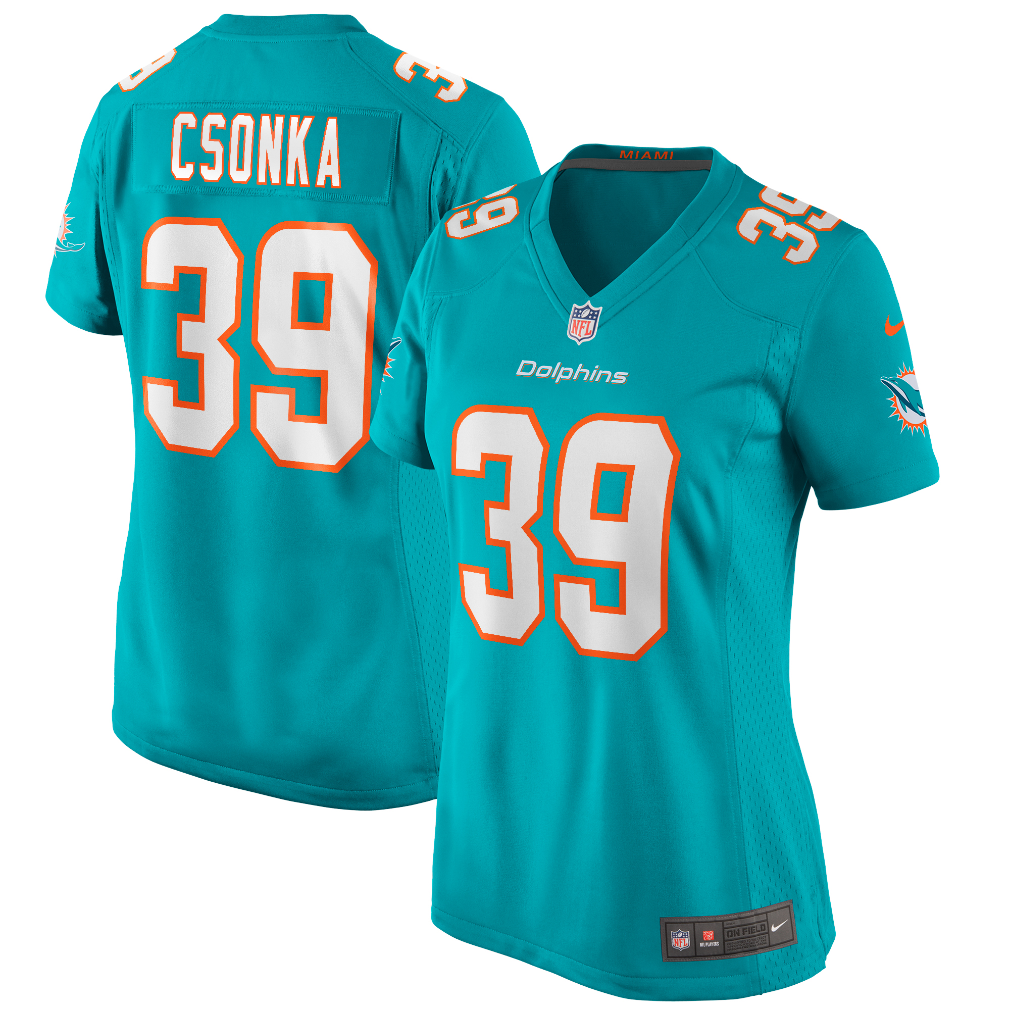 Women's Miami Dolphins Larry Csonka Aqua Game Retired Player Jersey JS4425 Saliibo